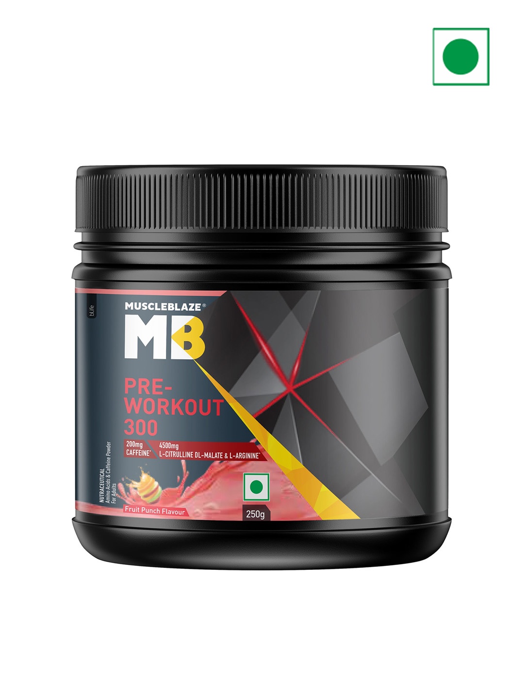 

MuscleBlaze Pre Workout Fruit Punch 300 mg Caffeine & 3000 mg Citrulline - 250 gm, Red