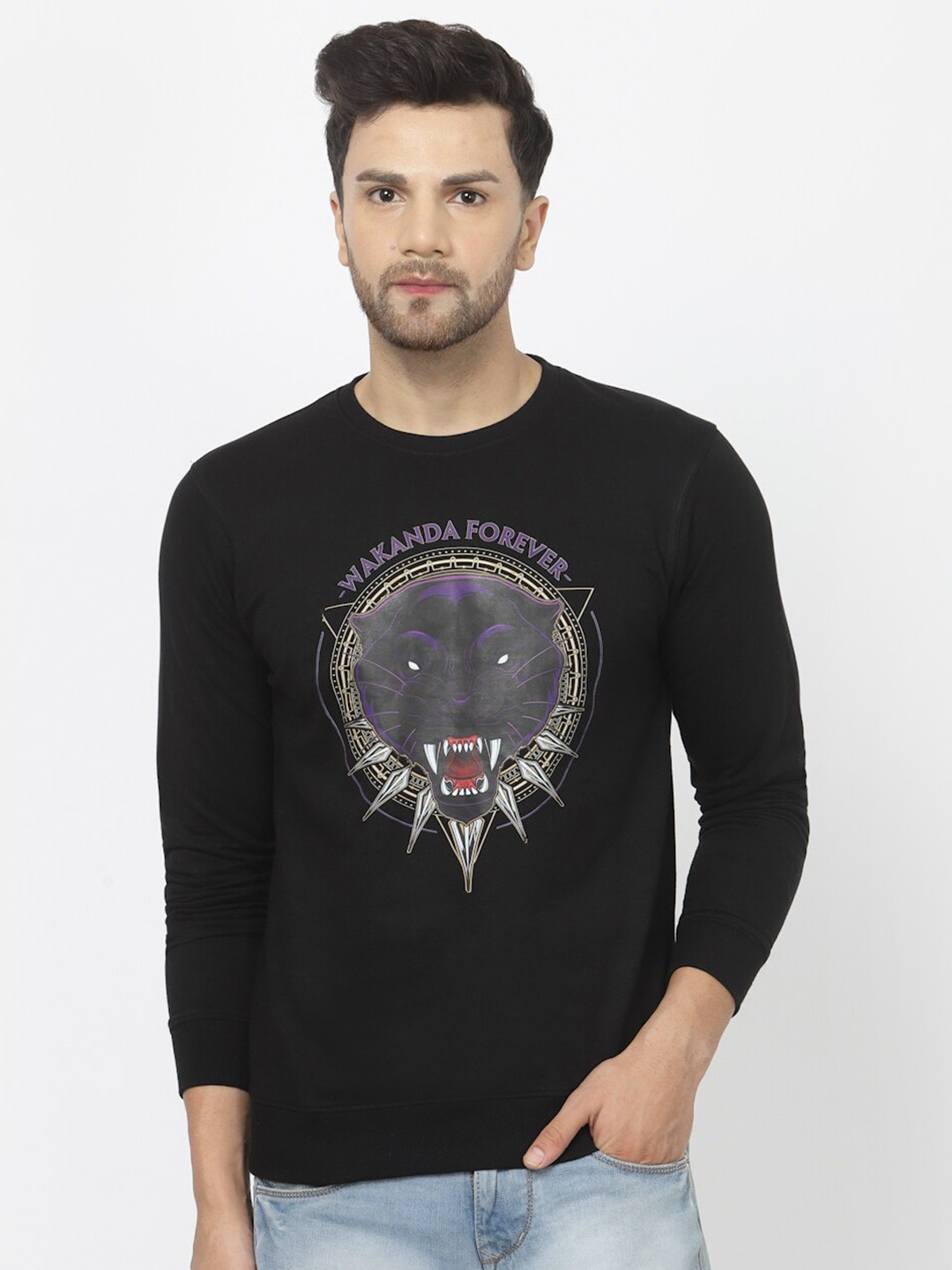 Wear Your Mind Black Panther Printed Long Sleeves Pullover