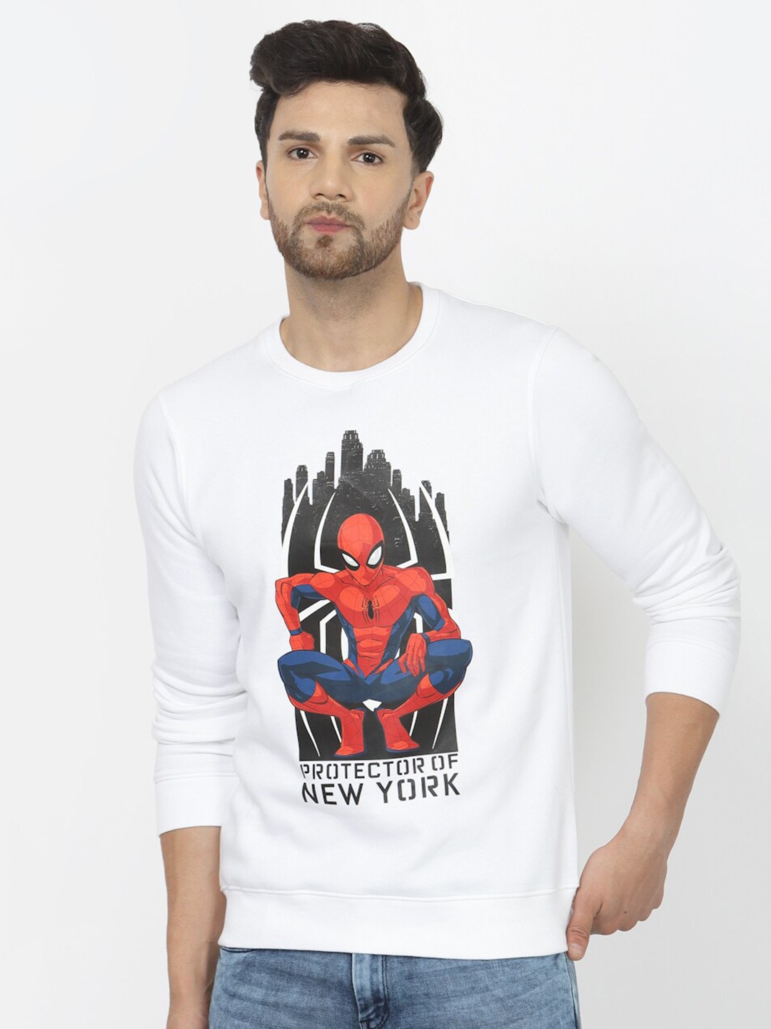 

Wear Your Mind Spiderman Printed Long Sleeves Pullover, White