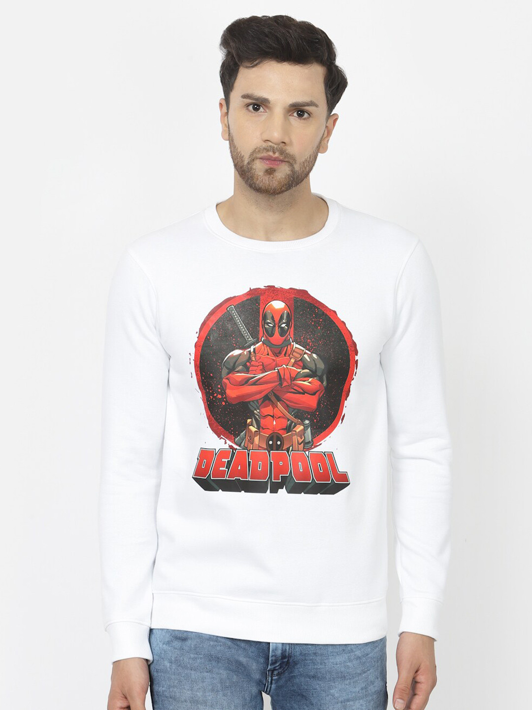 

Wear Your Mind Deadpool Printed Long Sleeves Pullover, White