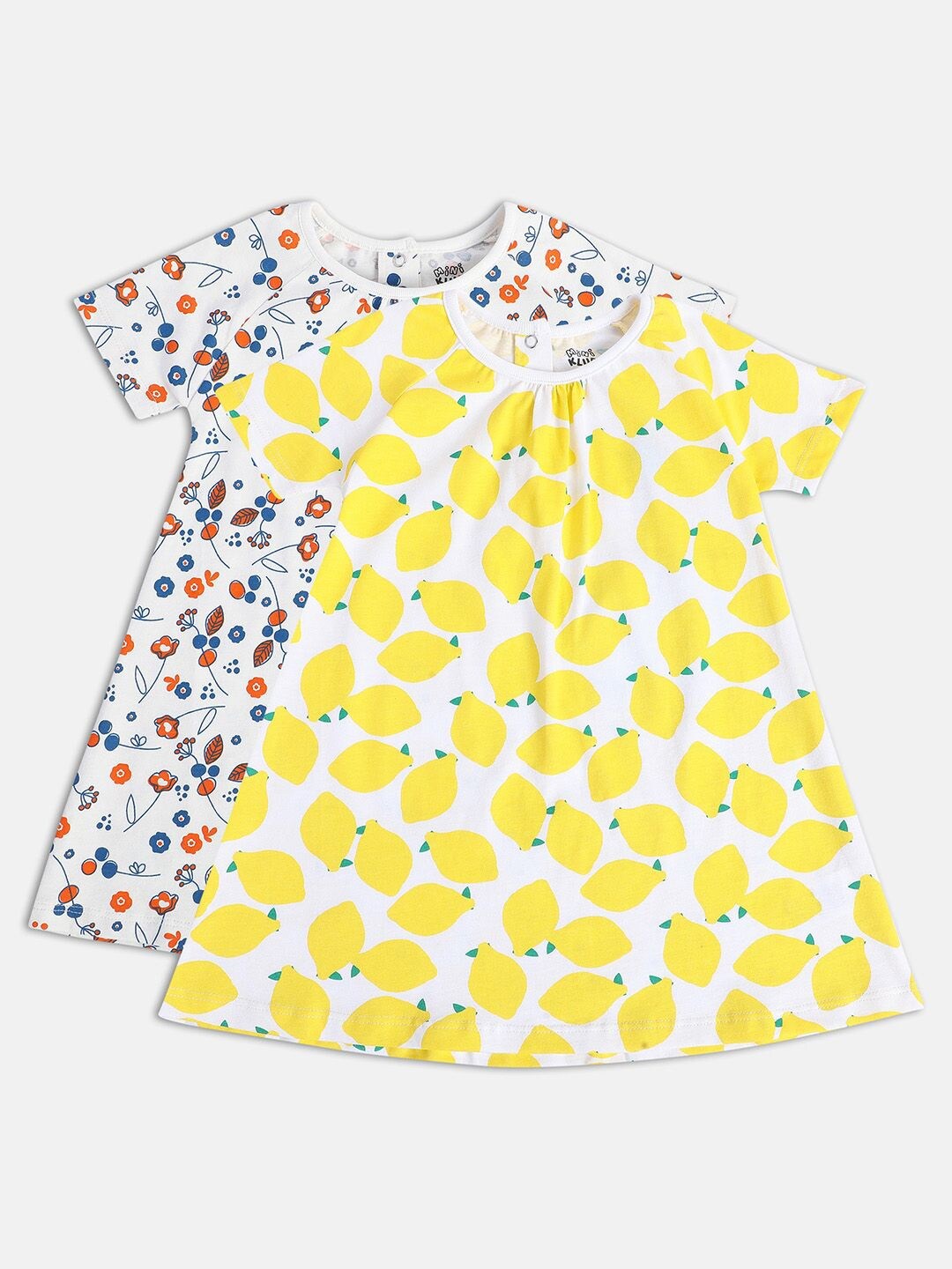 

MINI KLUB Girls Pack Of 2 Printed Cotton A-Line Dress, Yellow