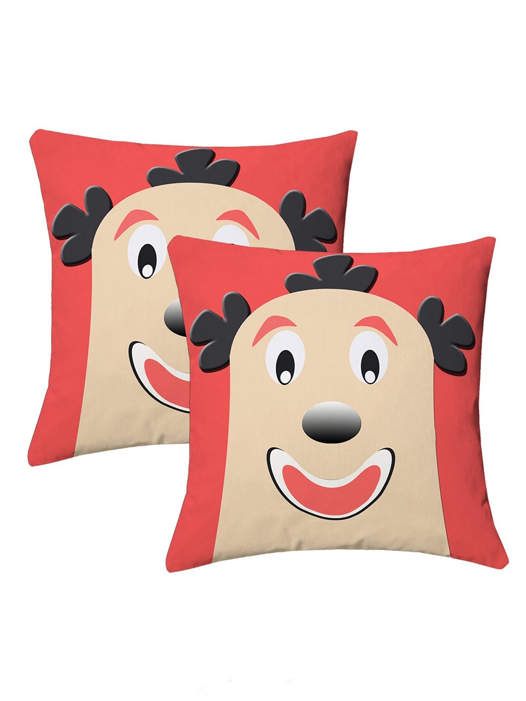 

Lushomes Red & Beige 2 Pieces Cartoon Characters Square Cushion Covers