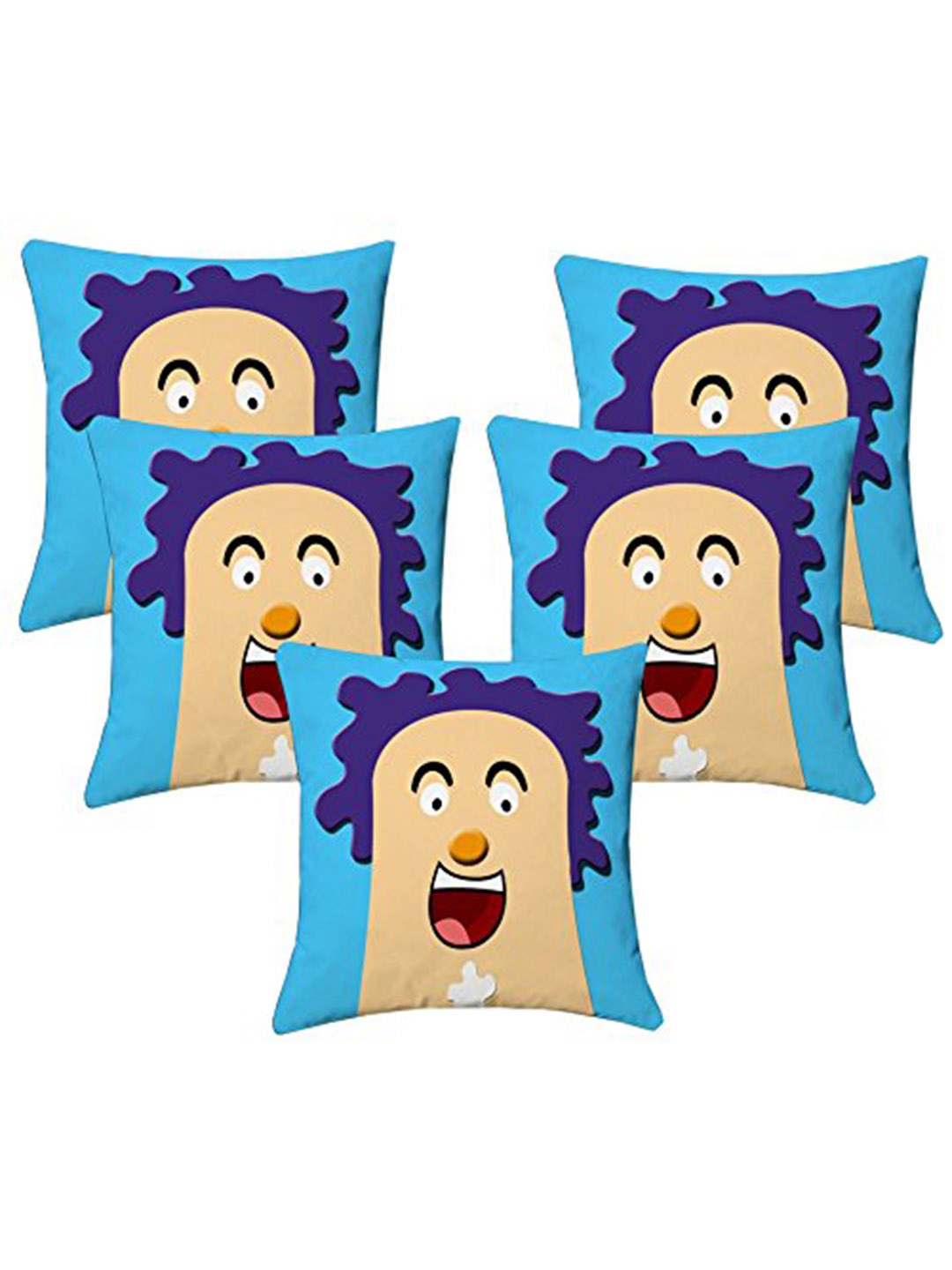 

Lushomes Blue & Yellow 5 Pieces Quirky Square Cushion Covers