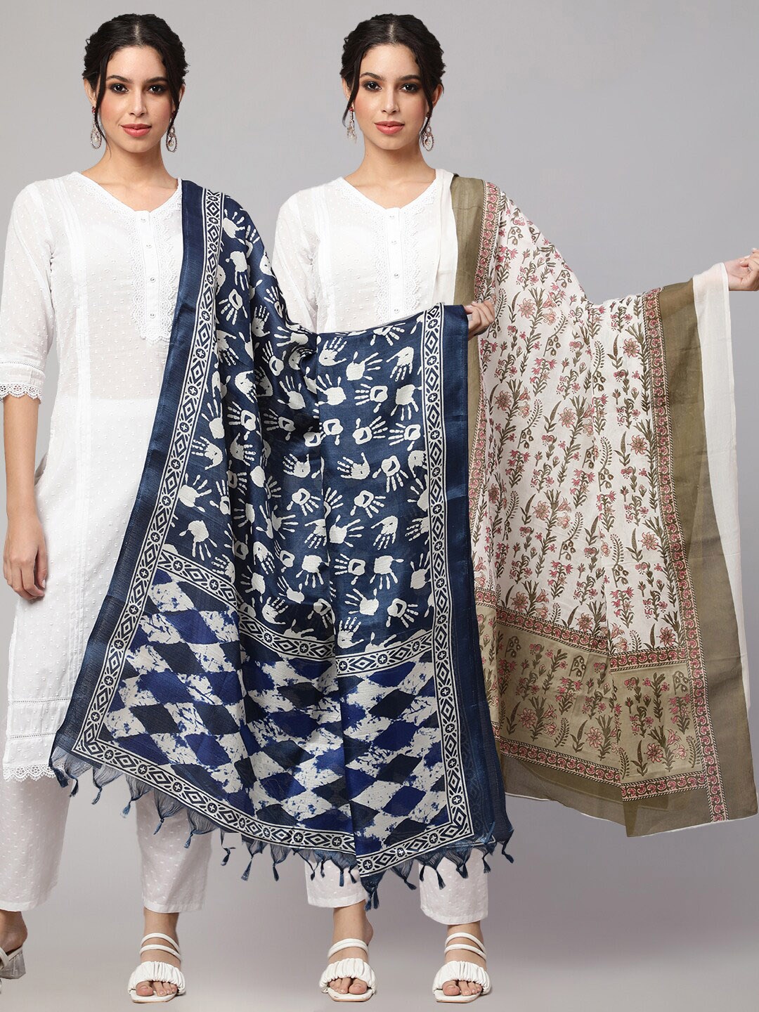 

Nayo Set Of 4 Ethnic Motifs Printed Art Silk Dupatta, Blue