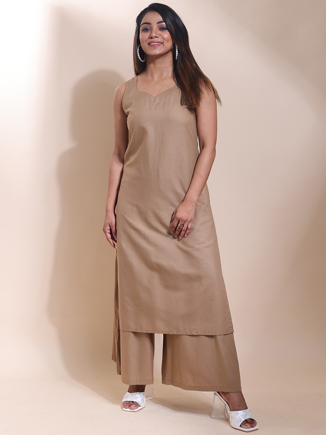 

Disli Straight Kurta with Palazzos, Taupe