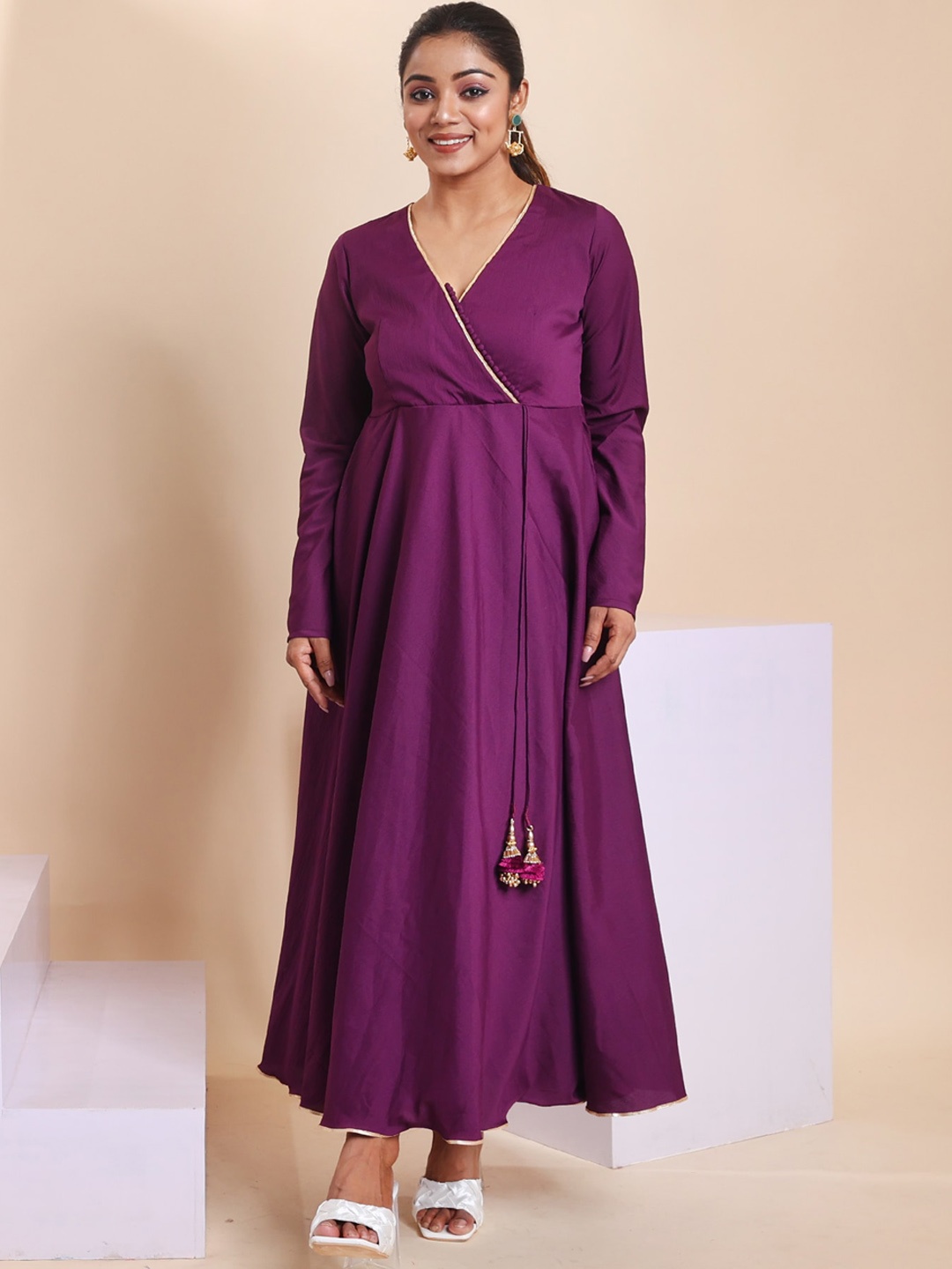 

Disli V-Neck Angrakha Anarkali Kurta with Trouser, Purple