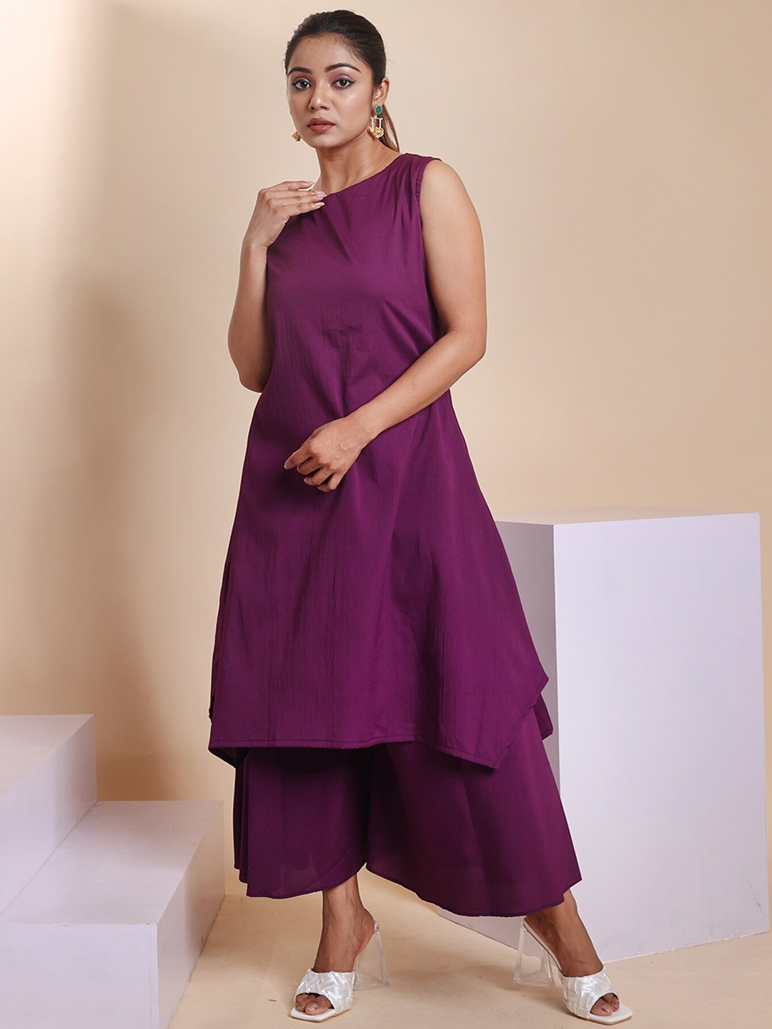 

Disli A-line Silk Crepe Kurta with Palazzos, Purple