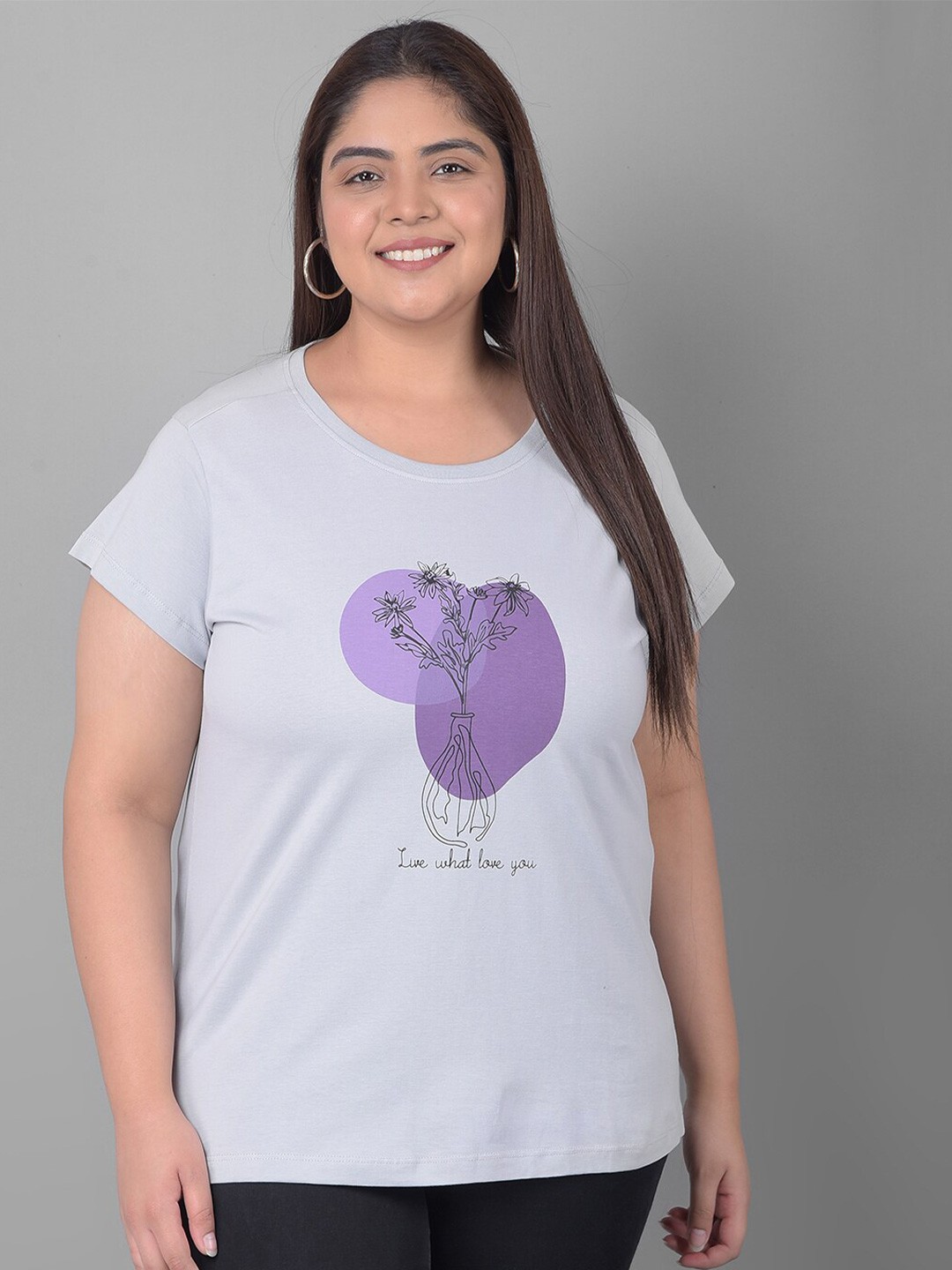

Club York Plus Size Graphic Printed T-shirt, Grey