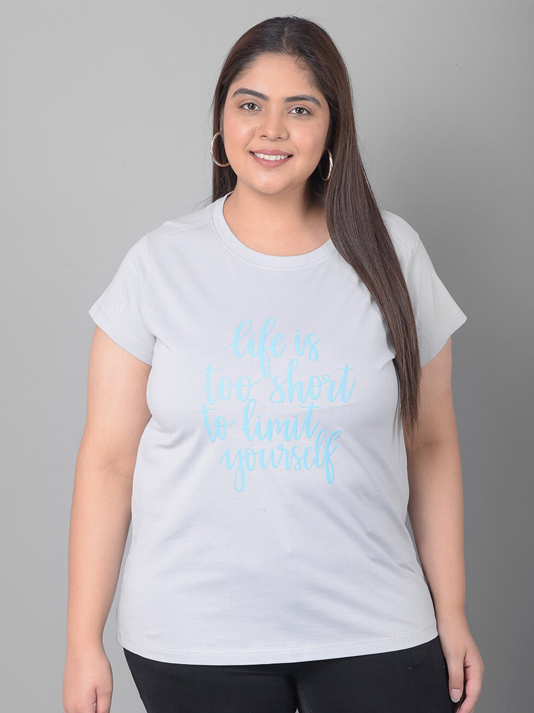 

Club York Plus Size Typography Printed Round Neck Shirt Sleeves T-shirt, Grey