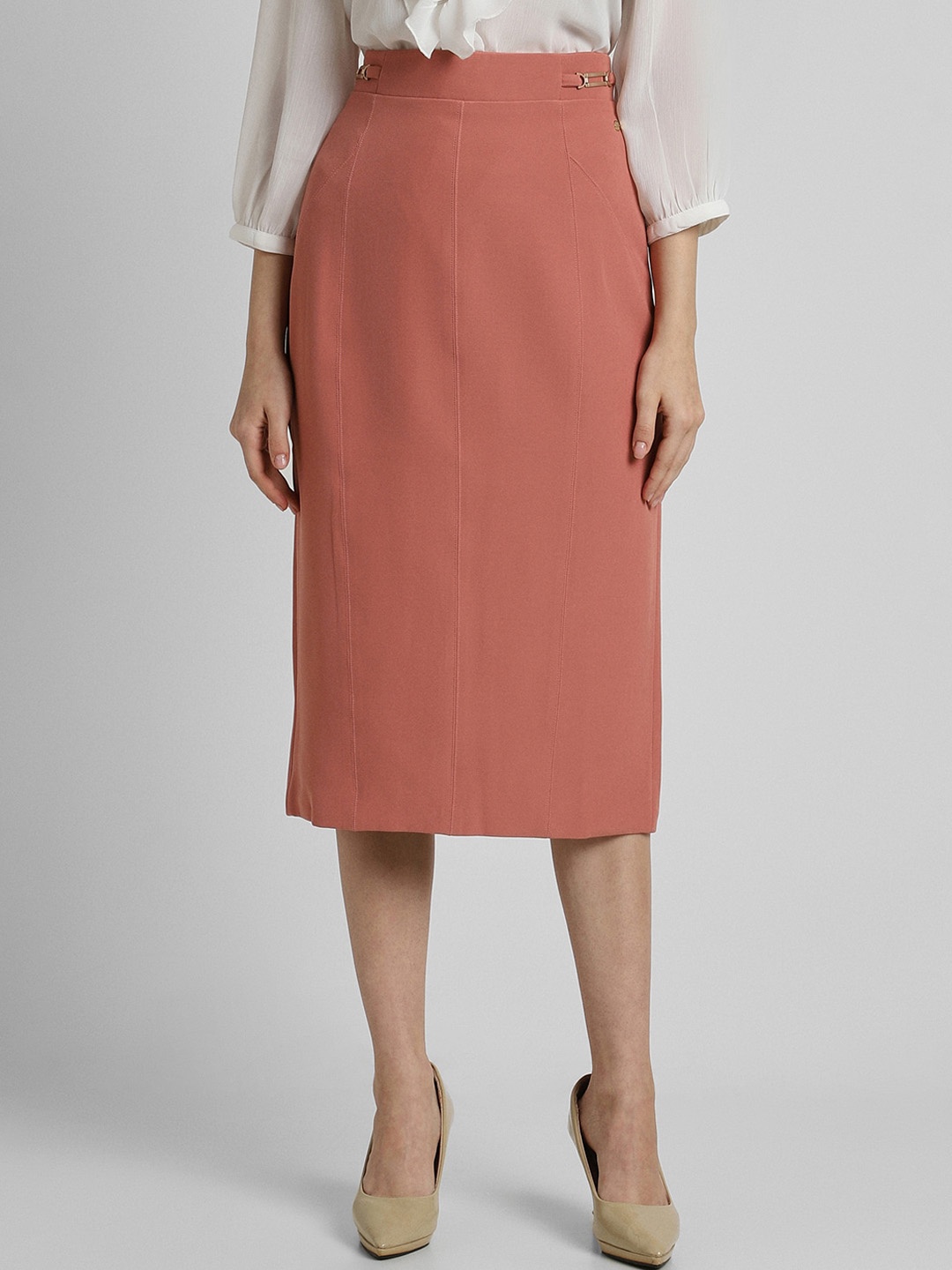 

Allen Solly Woman Straight A-Line Formal Midi Skirt, Peach