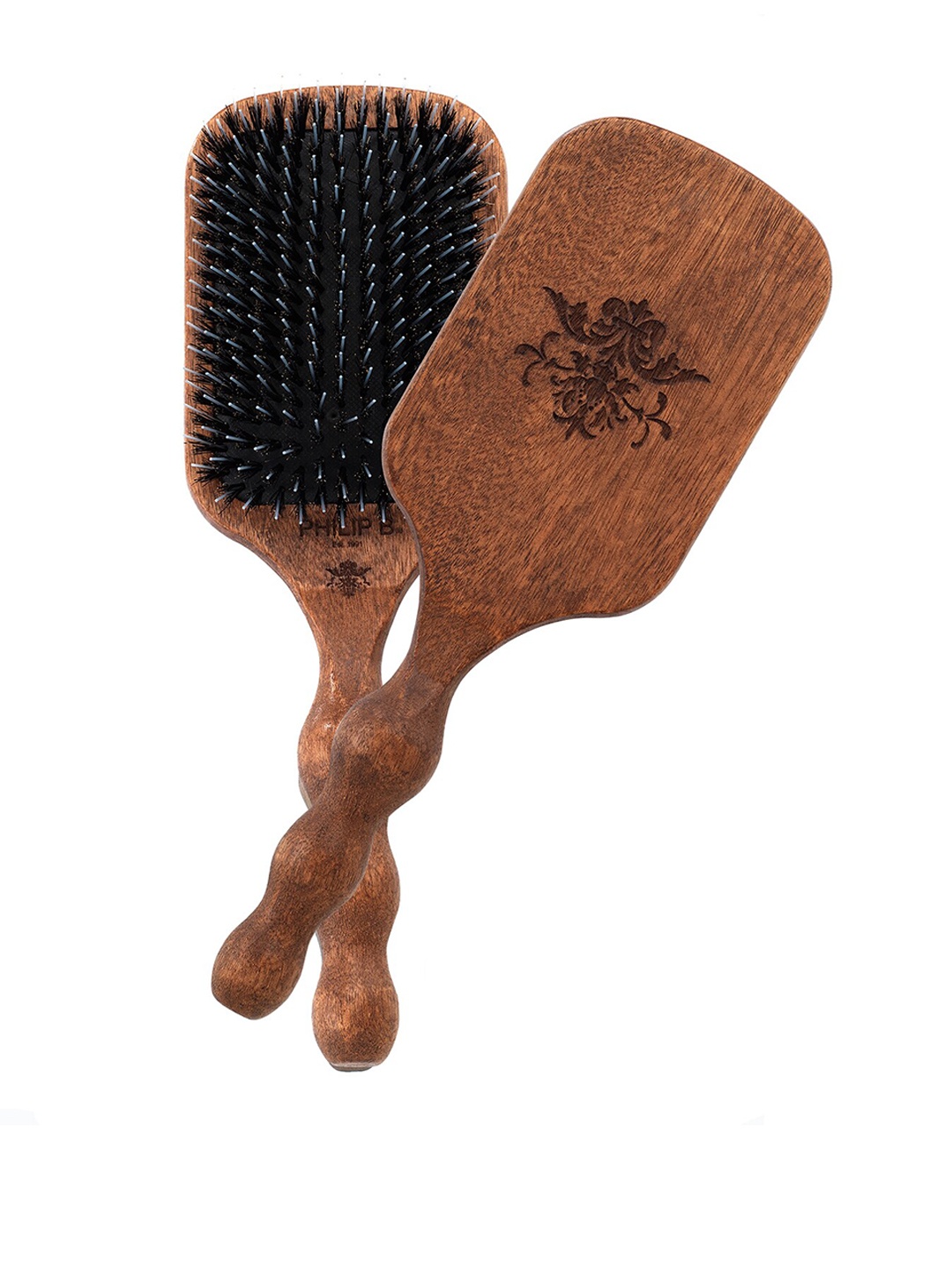 

Philip B Paddle Hair Brush with Polished Mahogany Laser Printed Handle - Brown