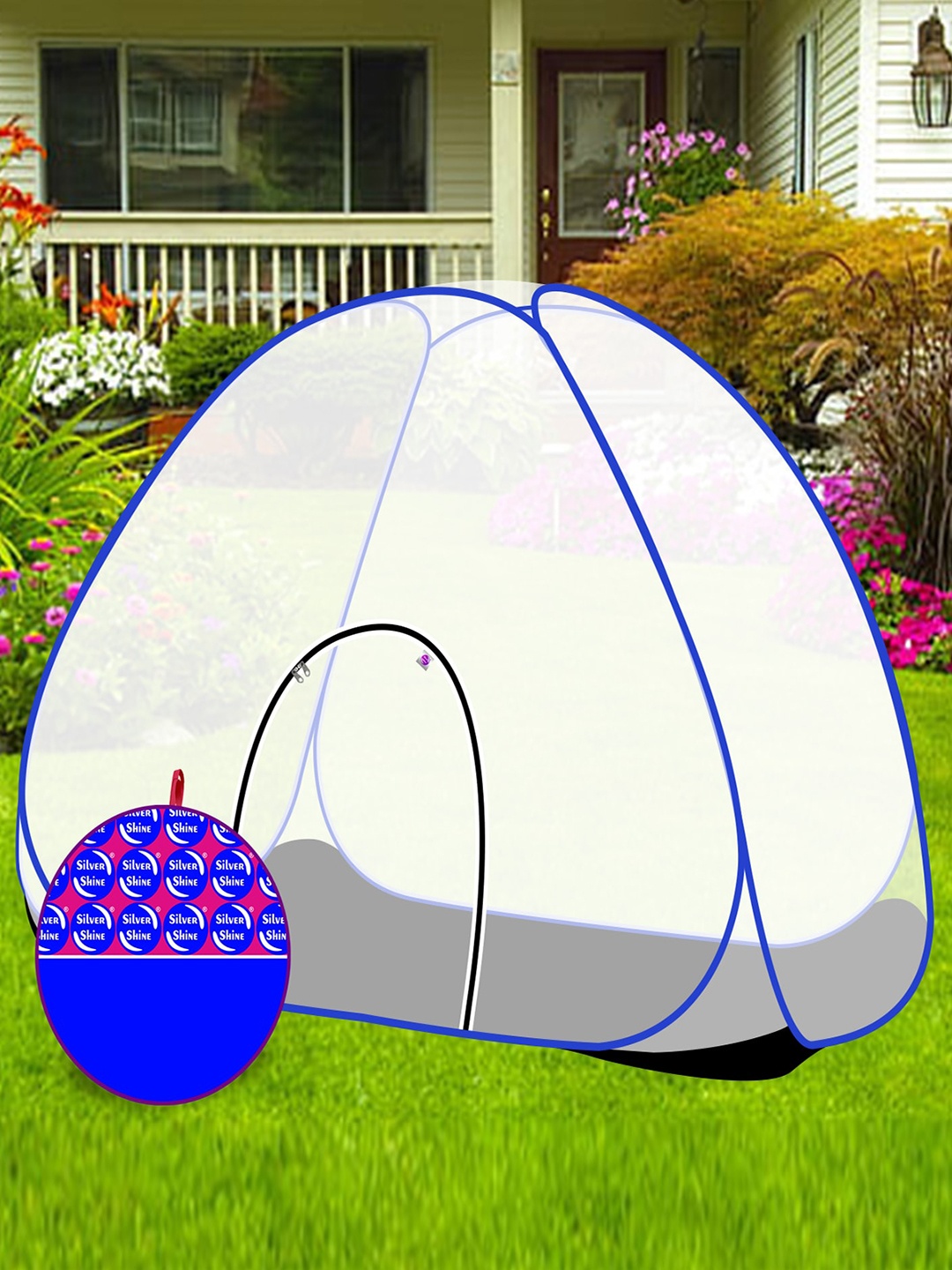 

Silver Shine Blue & White Single Bed Mosquito Net