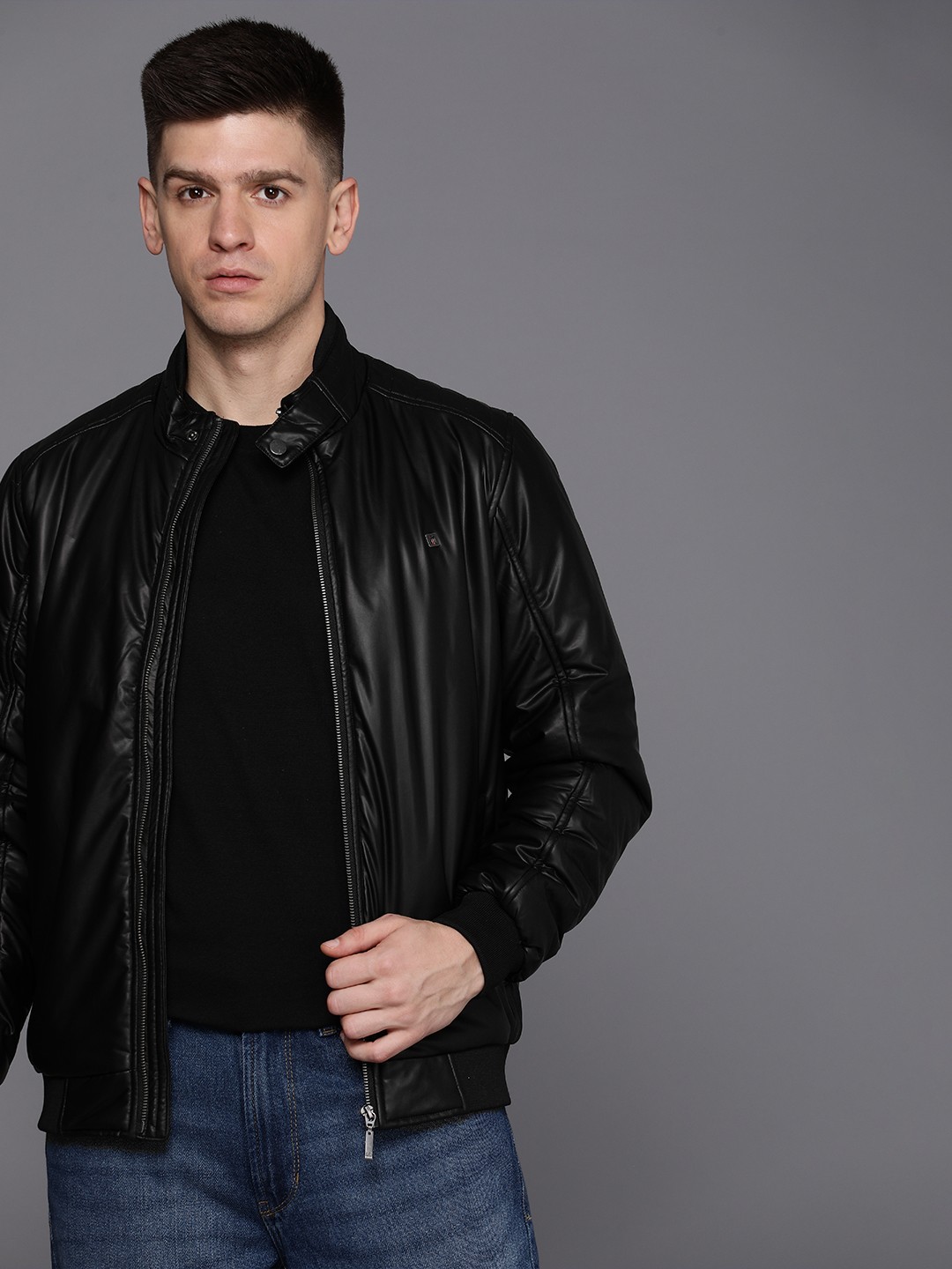 

Louis Philippe Jeans Bomber Jacket, Black