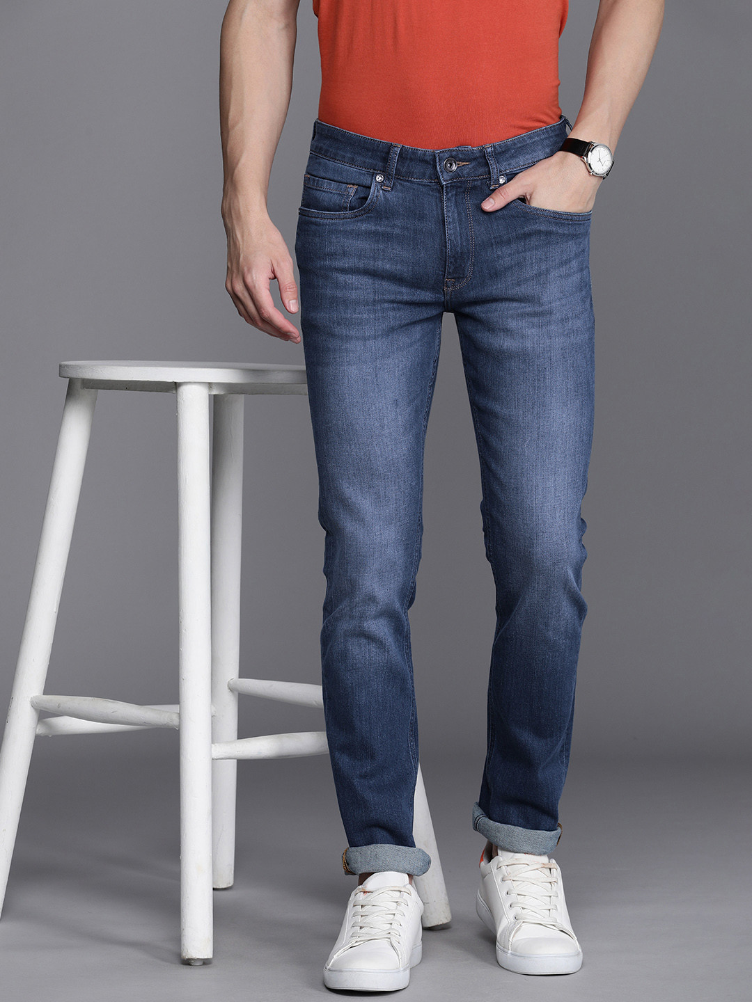 

Louis Philippe Jeans Men Slim Fit Low-Rise Heavy Fade Stretchable Jeans, Blue
