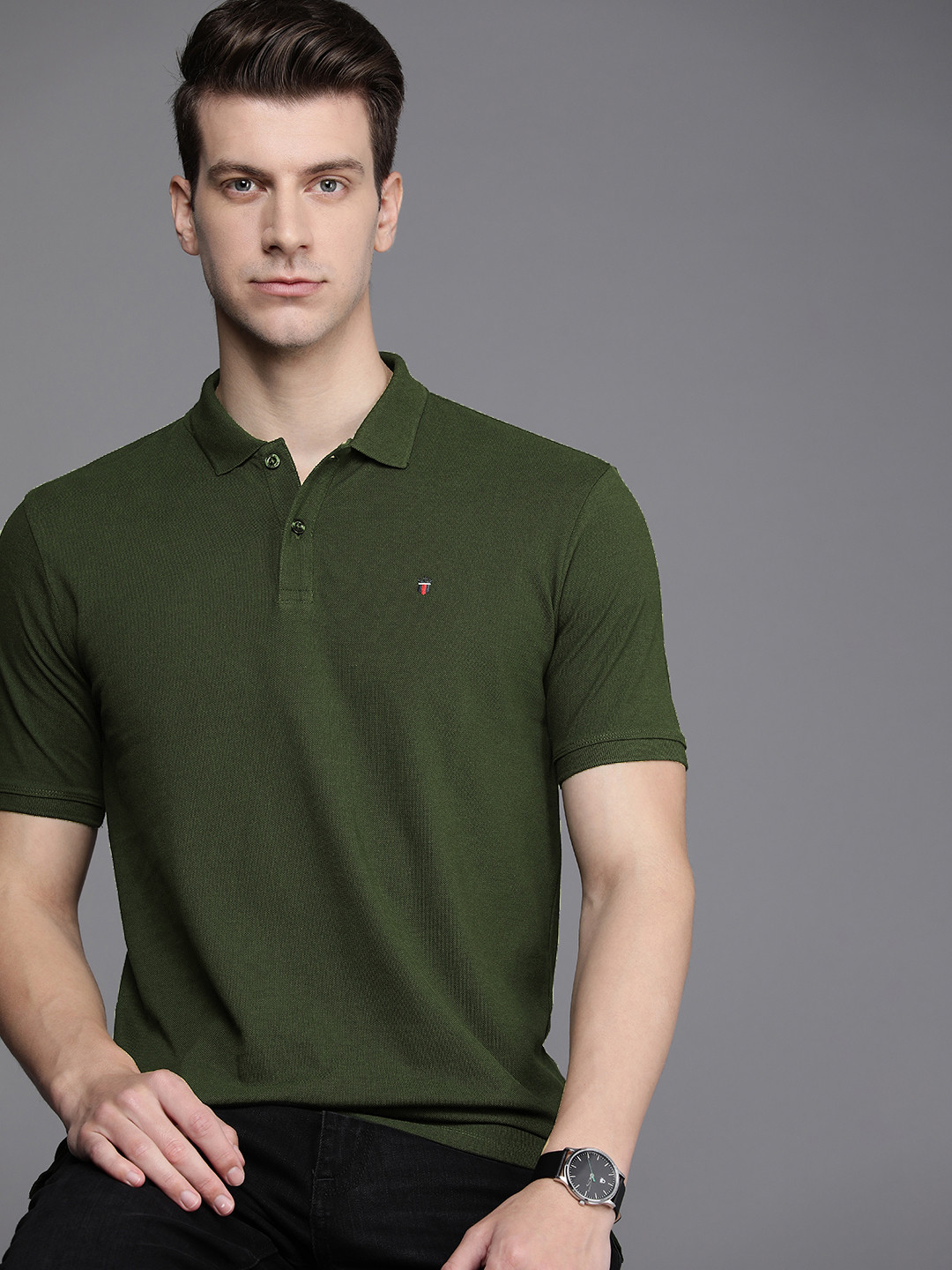 

Louis Philippe Jeans Polo Collar Pure Cotton Slim Fit T-shirt, Olive