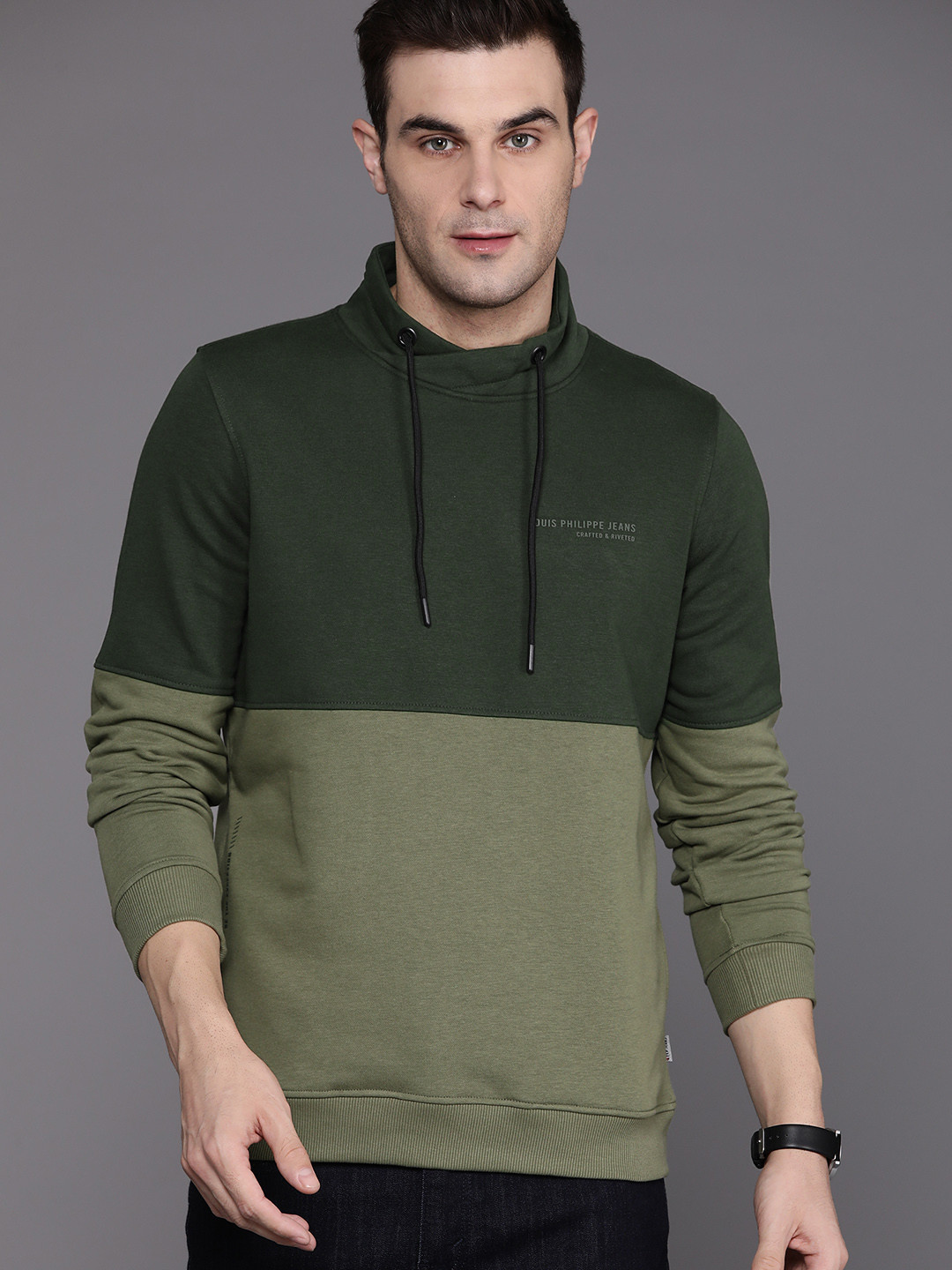 

Louis Philippe Jeans Men Colourblocked Sweatshirt, Green