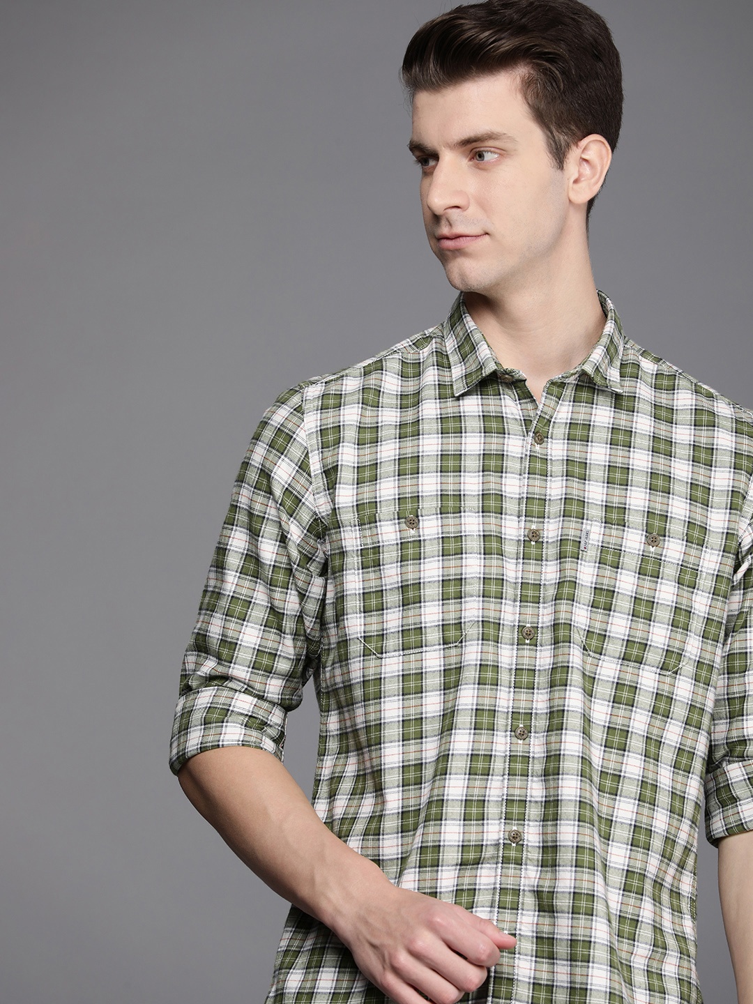 

Louis Philippe Jeans Pure Cotton Slim Fit Checked Casual Shirt, Green