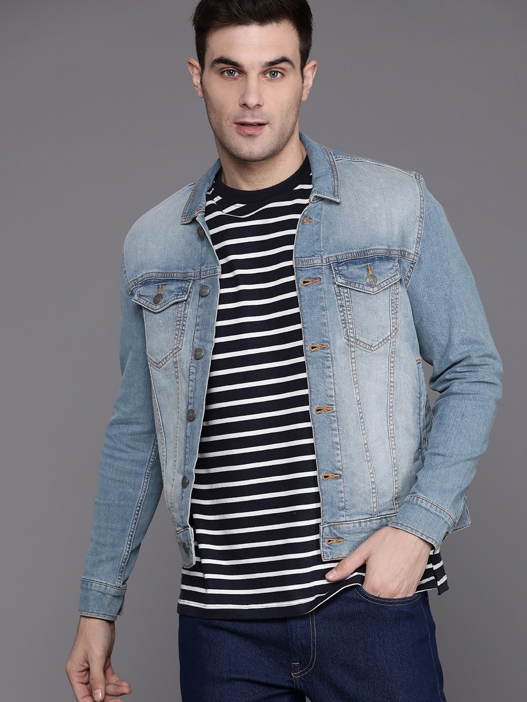 

Louis Philippe Jeans Men Faded Denim Jacket, Blue