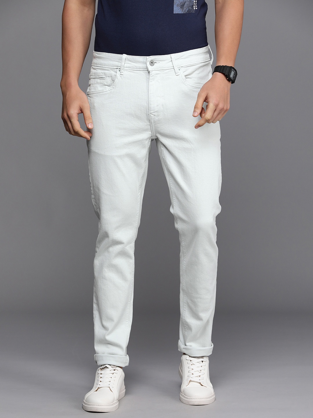 

Louis Philippe Jeans Men Mid-Rise Slim Tapered Fit Stretchable Jeans, Grey