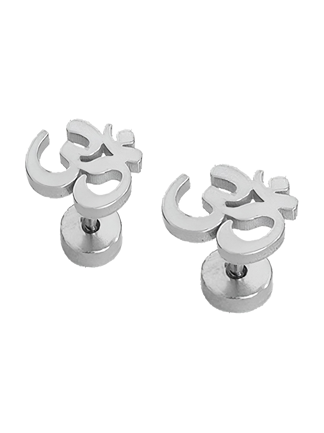 

KARISHMA KREATIONS Silver-Plated Om Contemporary Stud Earrings