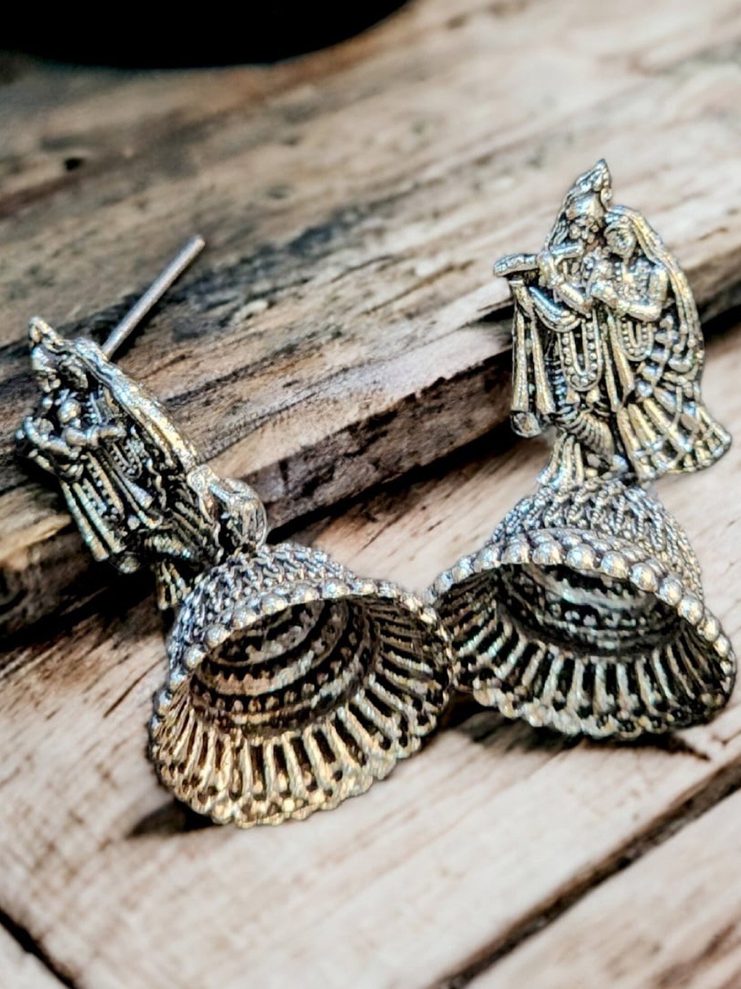 

Goldnera Silver-Plated Radha Krishna Jhumkas