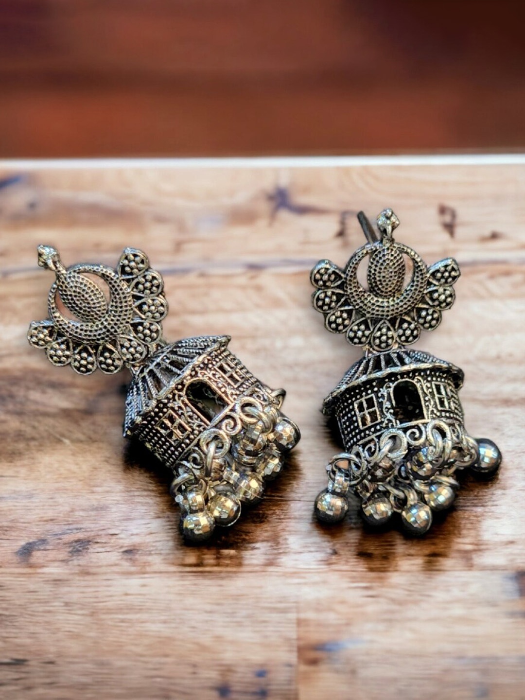 

Goldnera German Antique Silver Peacock Shaped Jhumkas