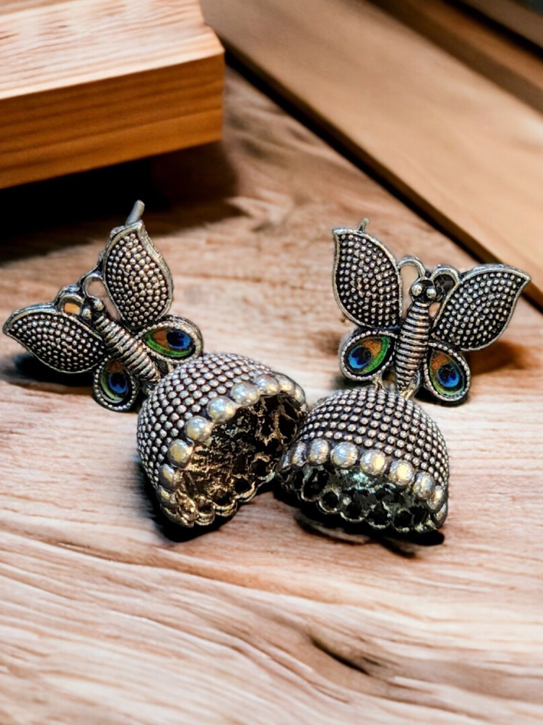 

Goldnera German Antique Silver Butterfly Shaped Jhumkas