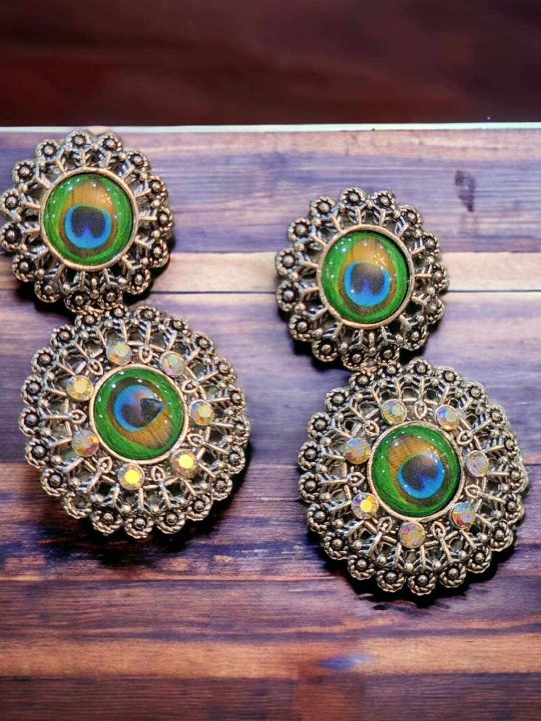 

Goldnera German Silver Peacock Shaped Drop Earrings