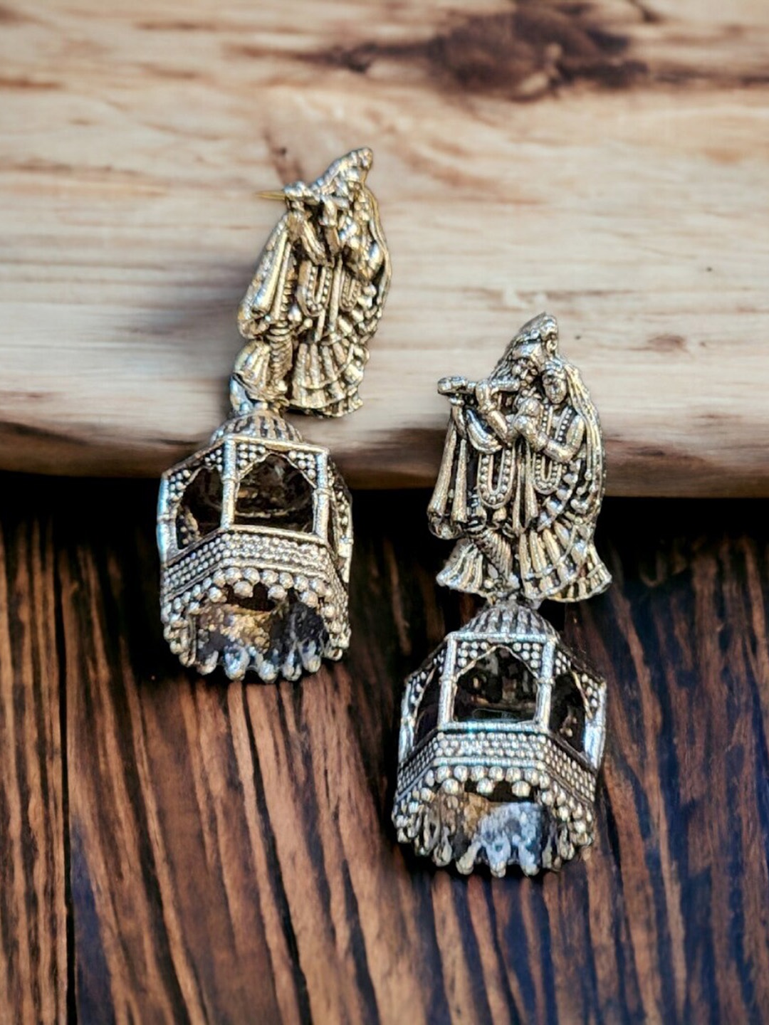 

Goldnera Silver-Plated Radha Krishna Jhumkas