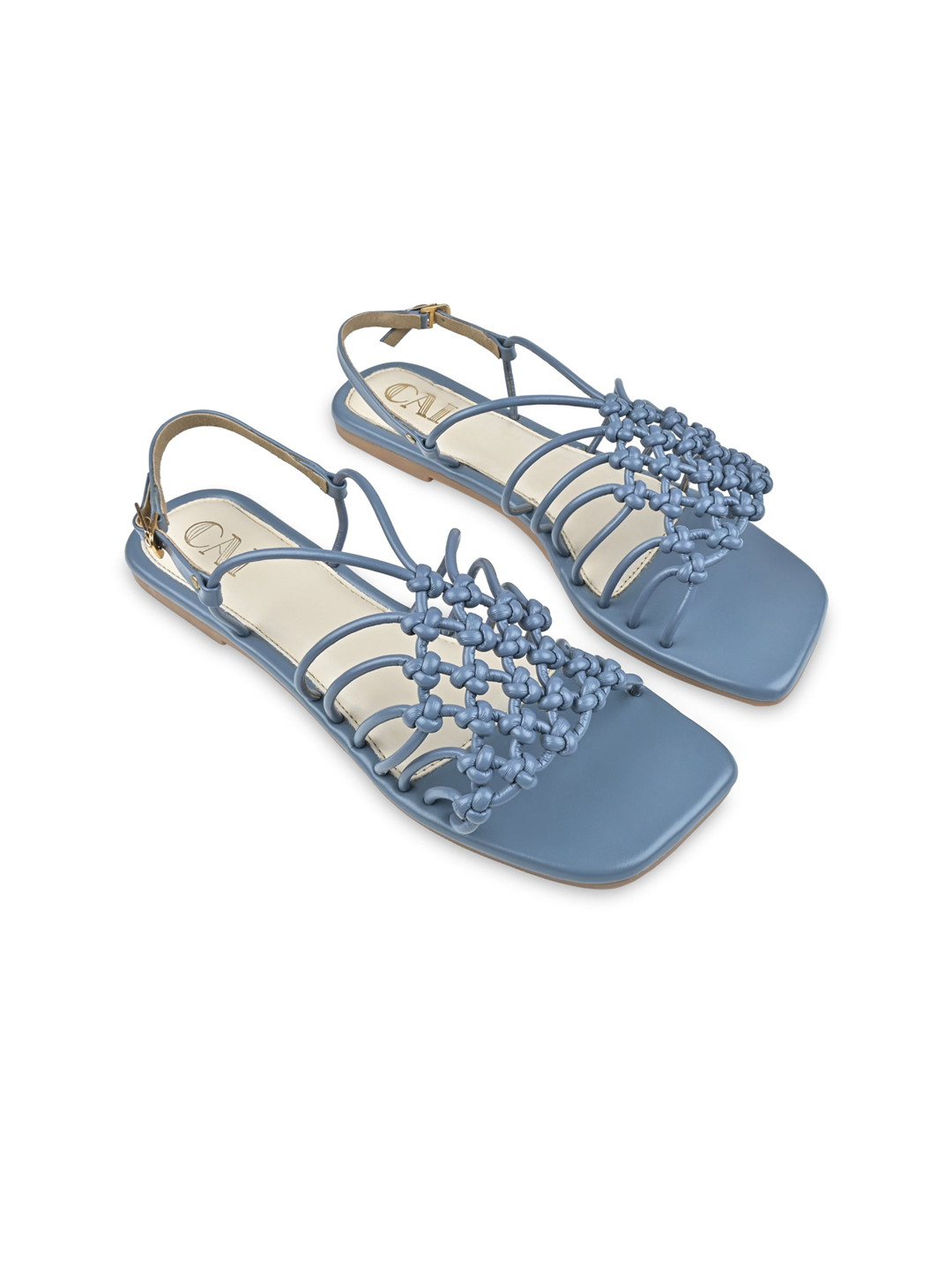 

CAI Knotted Open Toe Flats With Buckle Closure, Blue