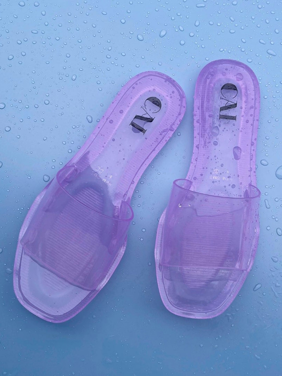 CAI Clear No Back Strap Open Toe Flats, Lavender