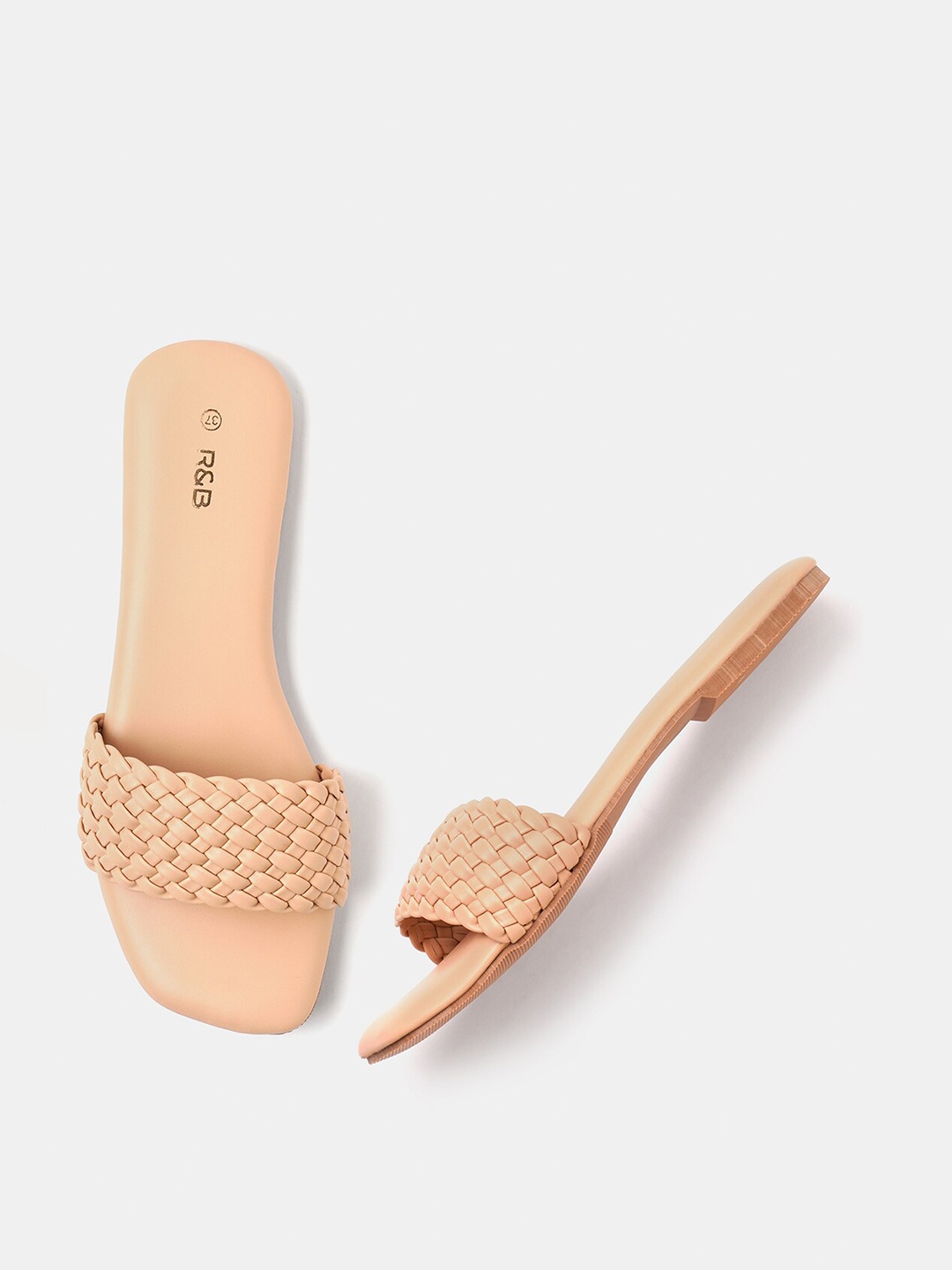 

R&B Braided Open Toe Flats, Tan