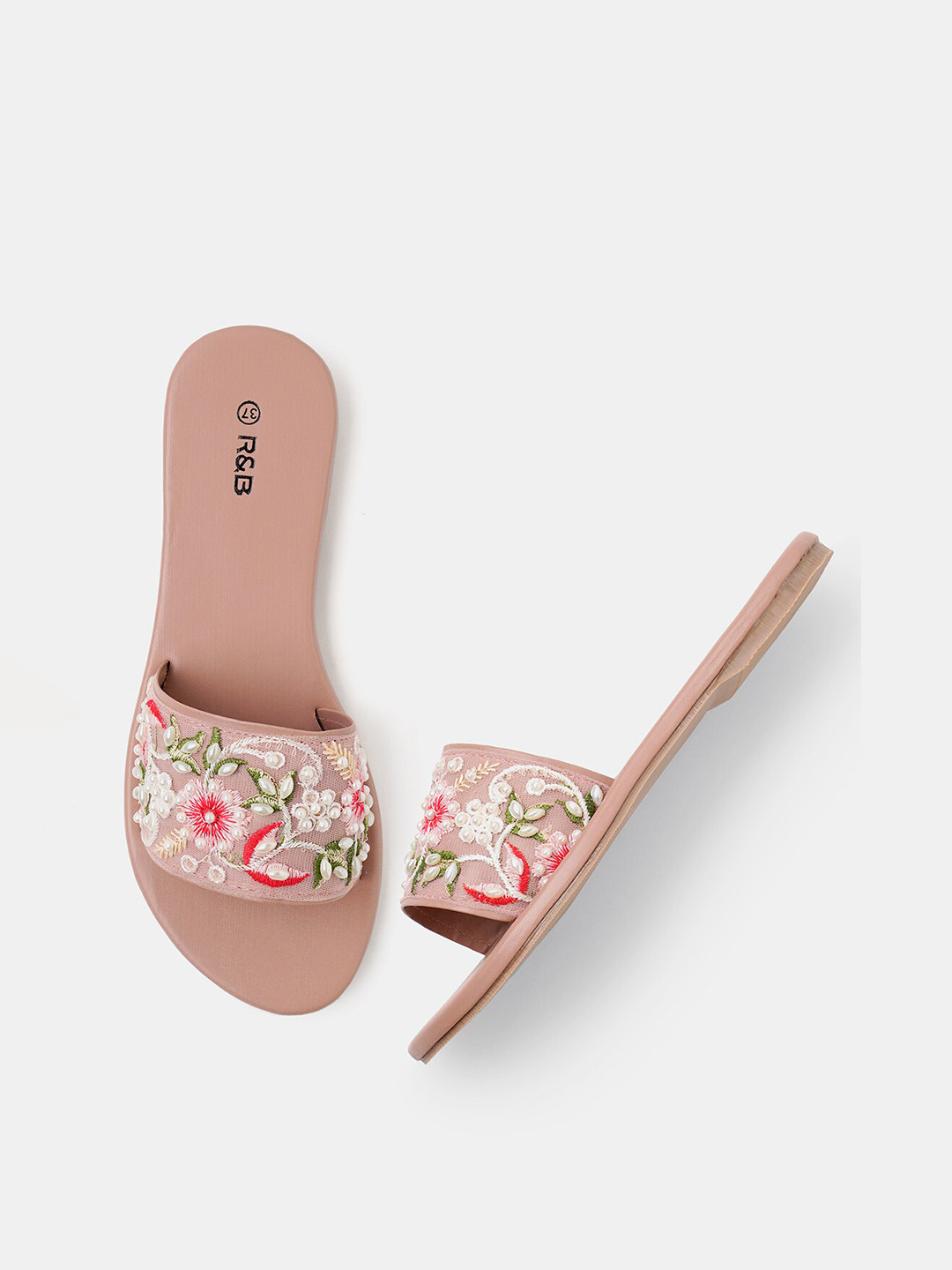 

R&B Ethnic Embellished Open Toe Flats, Pink