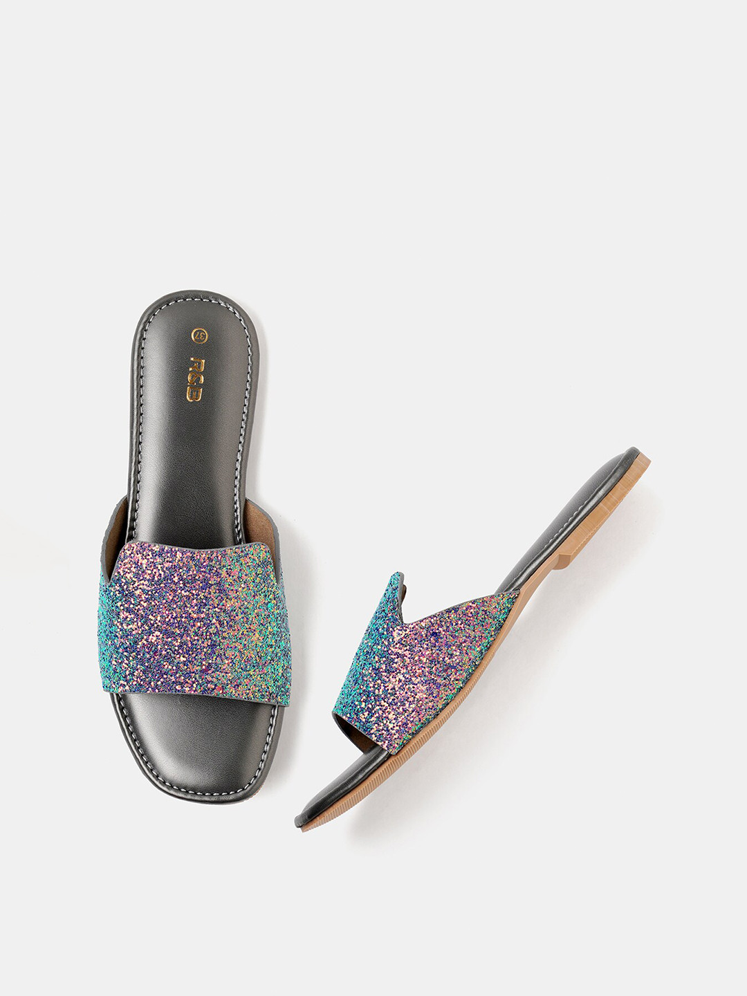 

R&B Embellished Shimmered Party Open Toe Flats, Grey