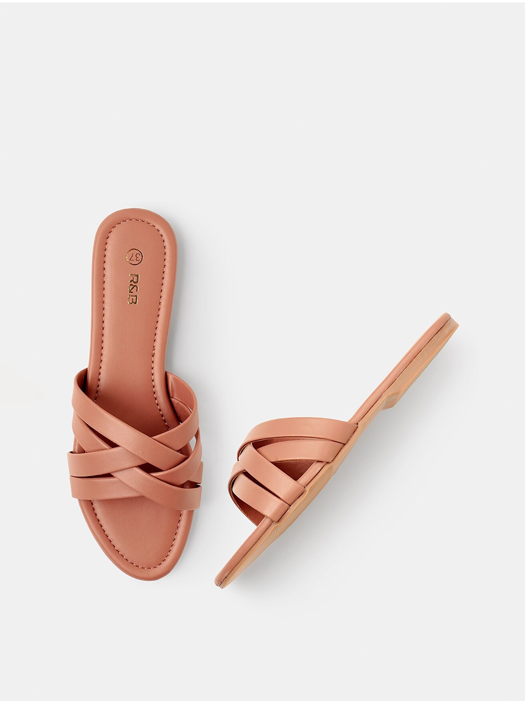

R&B Cross Strap Open Toe Flats, Tan