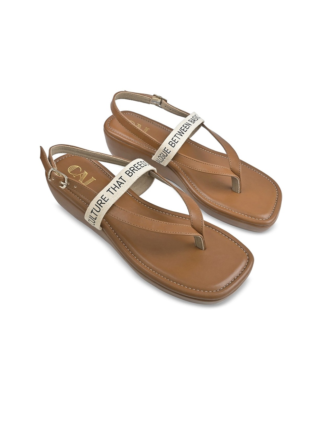 

CAI Strappy Open Toe Flatform Heels, Tan