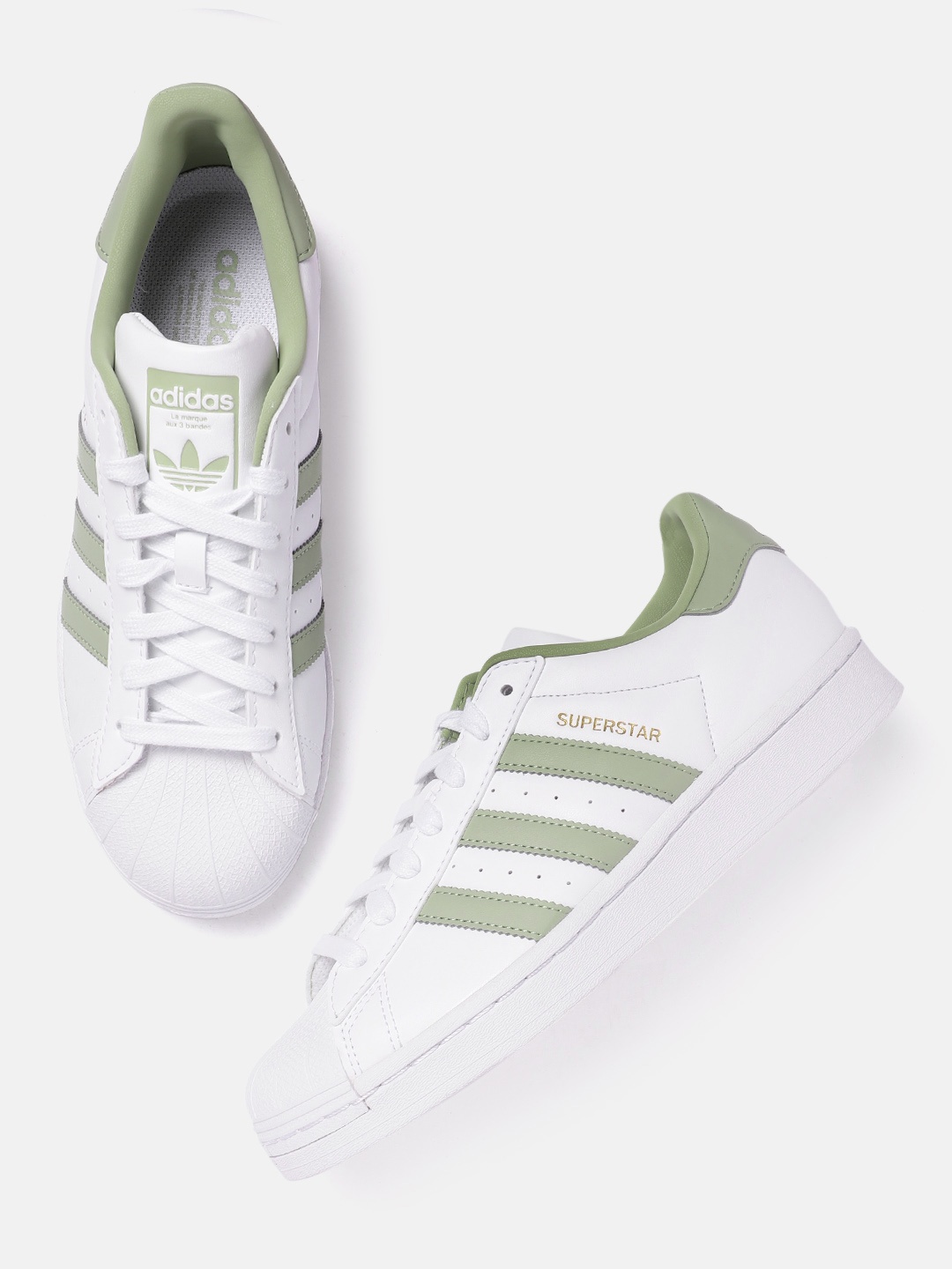 

ADIDAS Originals Women Striped Superstar Sneakers with Perforated Detail, White