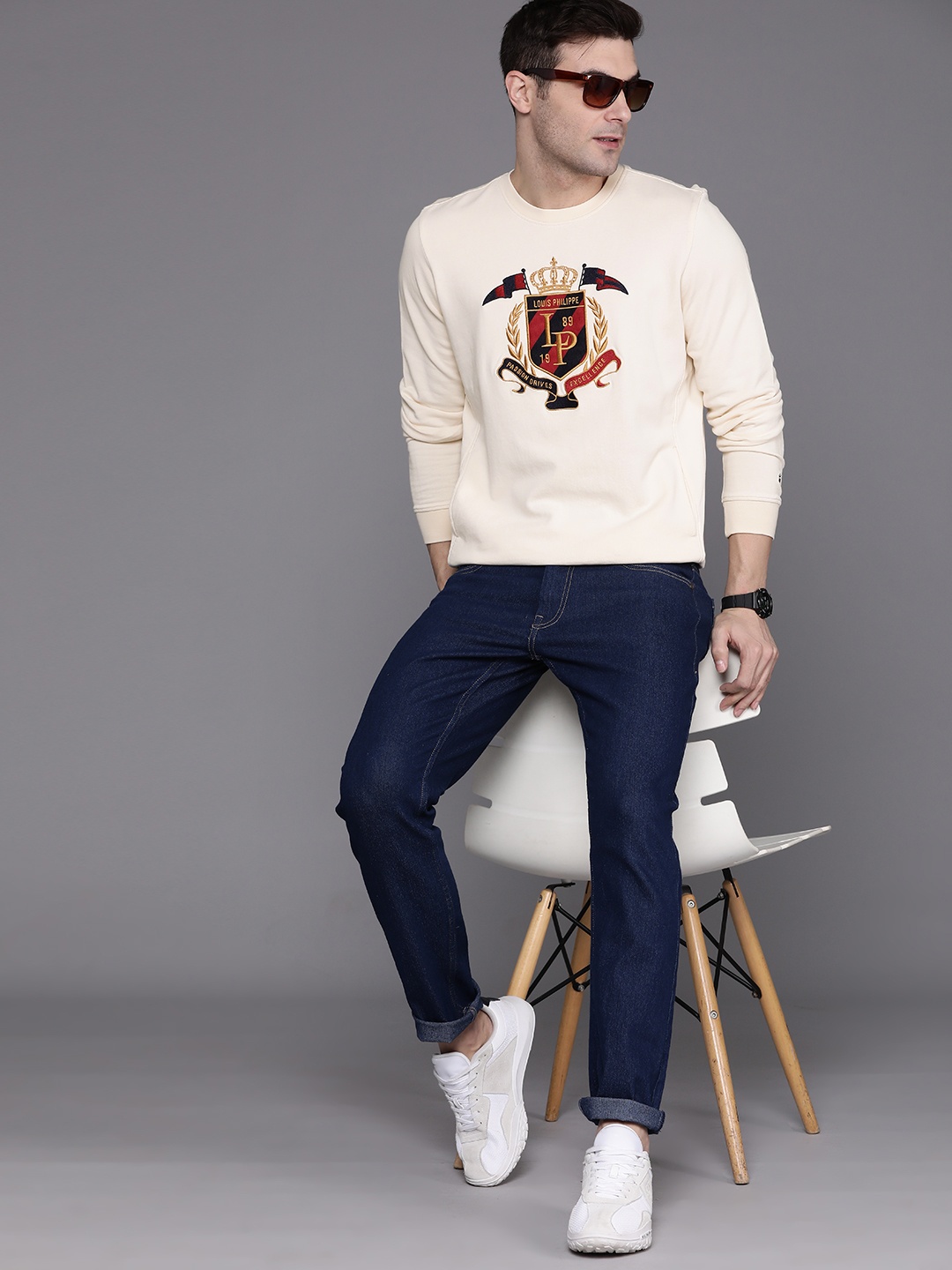 

Louis Philippe Sport Brand Logo Embroidered Pure Cotton Sweatshirt, Off white