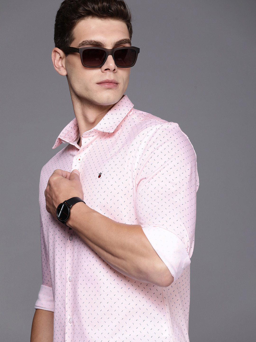 

Louis Philippe Sport Smart Fit Geometric Printed Pure Cotton Casual Shirt, Pink