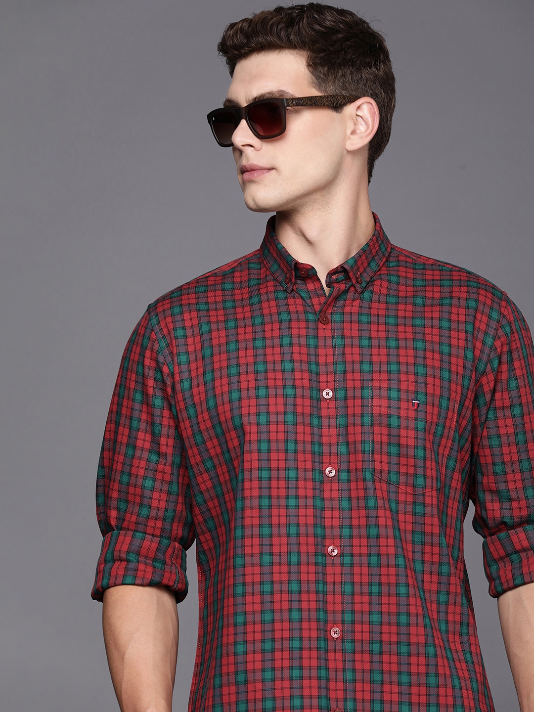 

Louis Philippe Sport Slim Fit Checked Pure Cotton Casual Shirt, Red