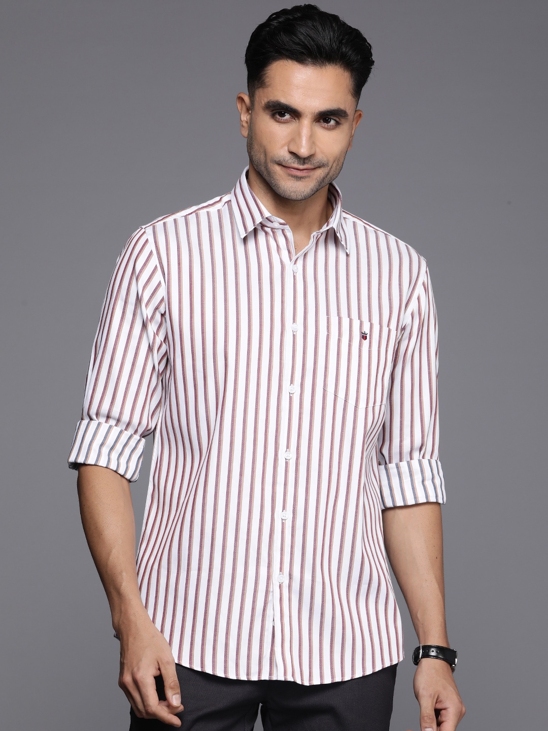 

Louis Philippe Sport Pure Cotton Slim Fit Opaque Striped Casual Shirt, White