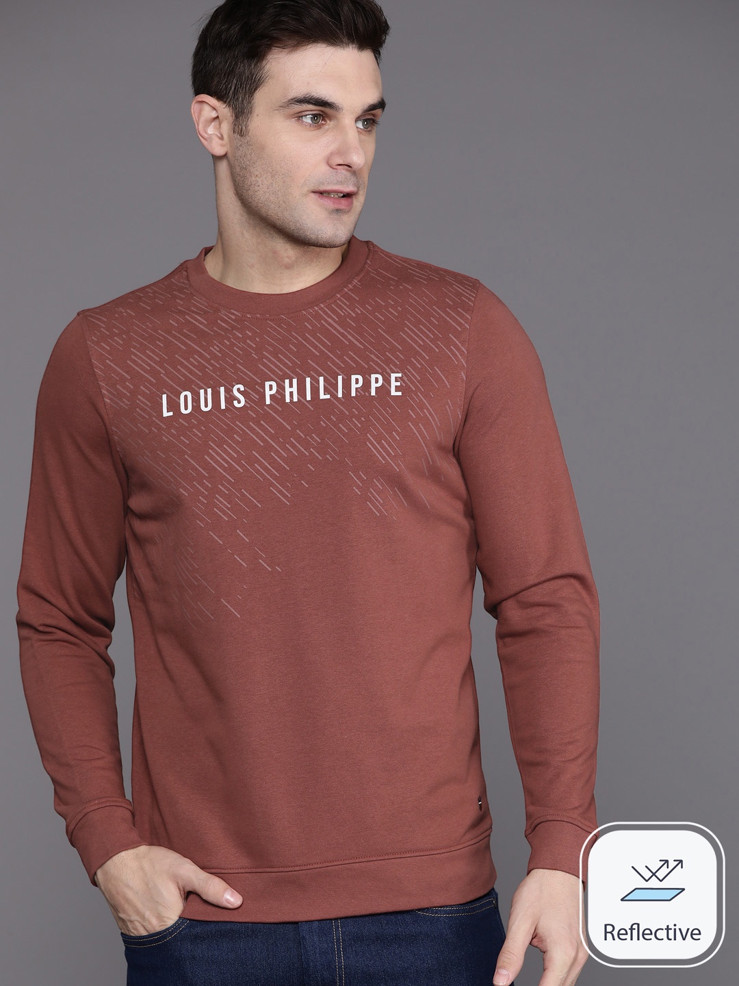 Louis Philippe Sport Brand Logo Printed Sweatshirt, Rust
