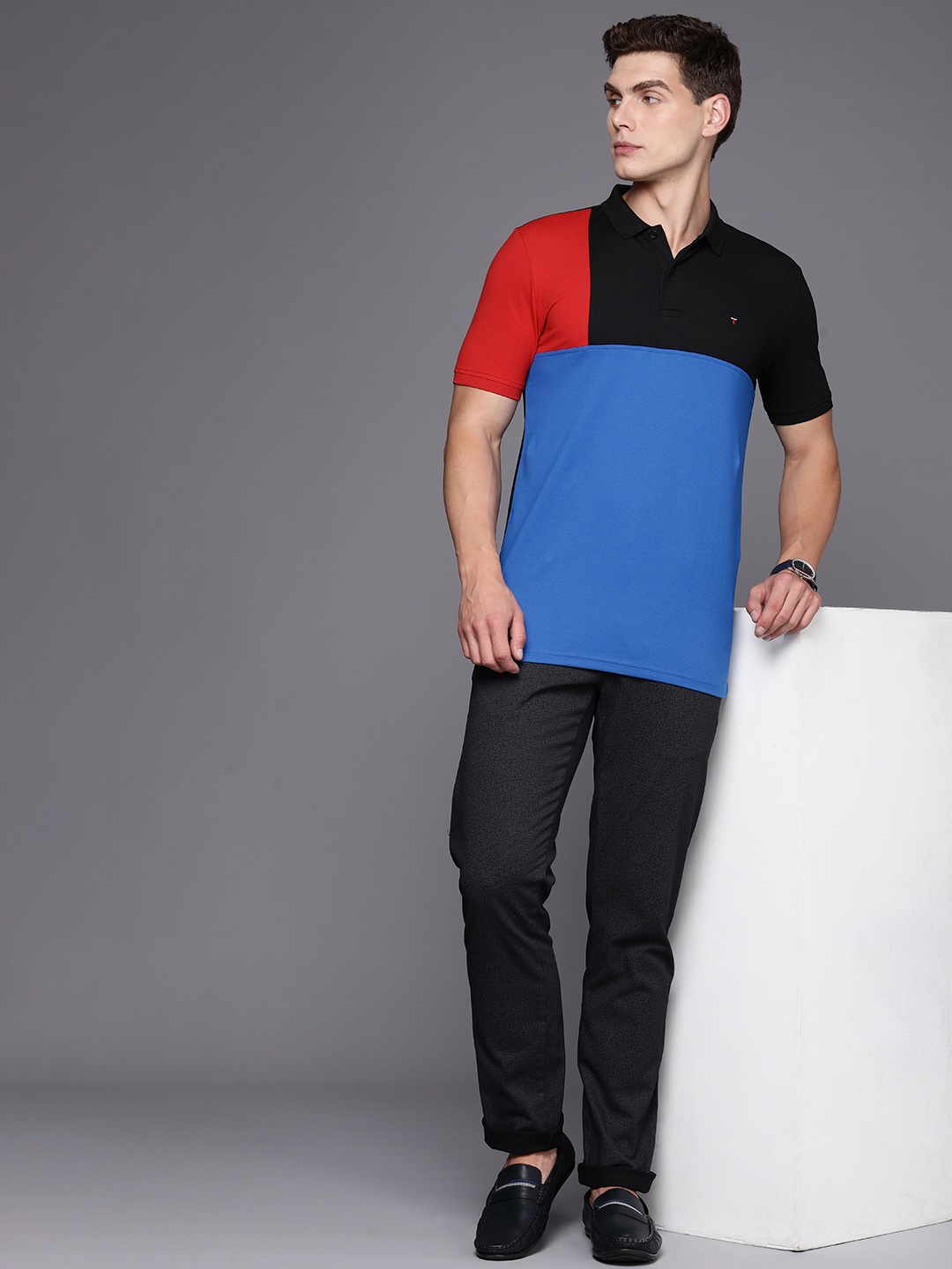 

Louis Philippe Sport Colourblocked Polo Collar Slim Fit T-shirt, Black