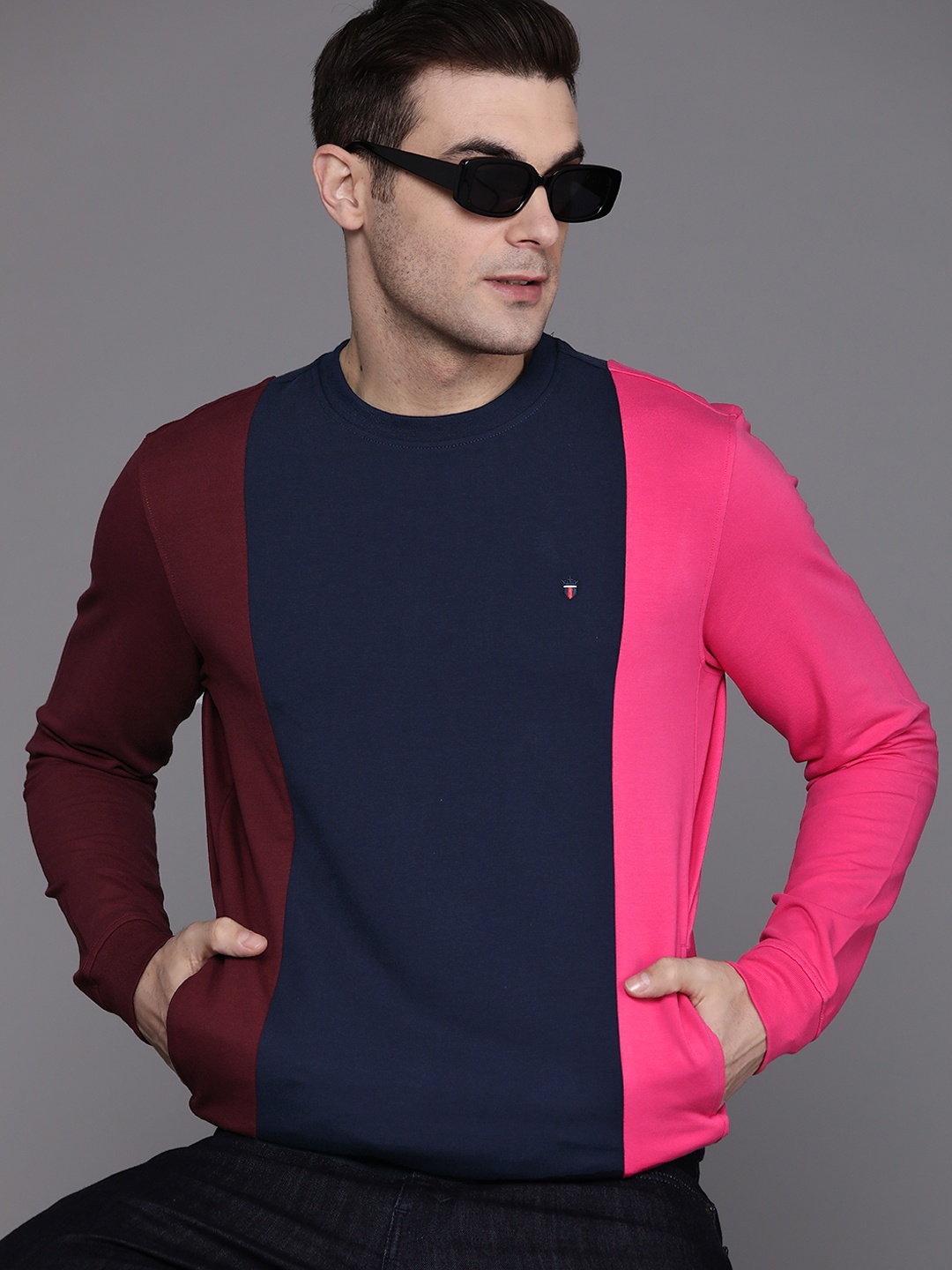 

Louis Philippe Sport Colourblocked Round Neck Sweatshirt, Navy blue