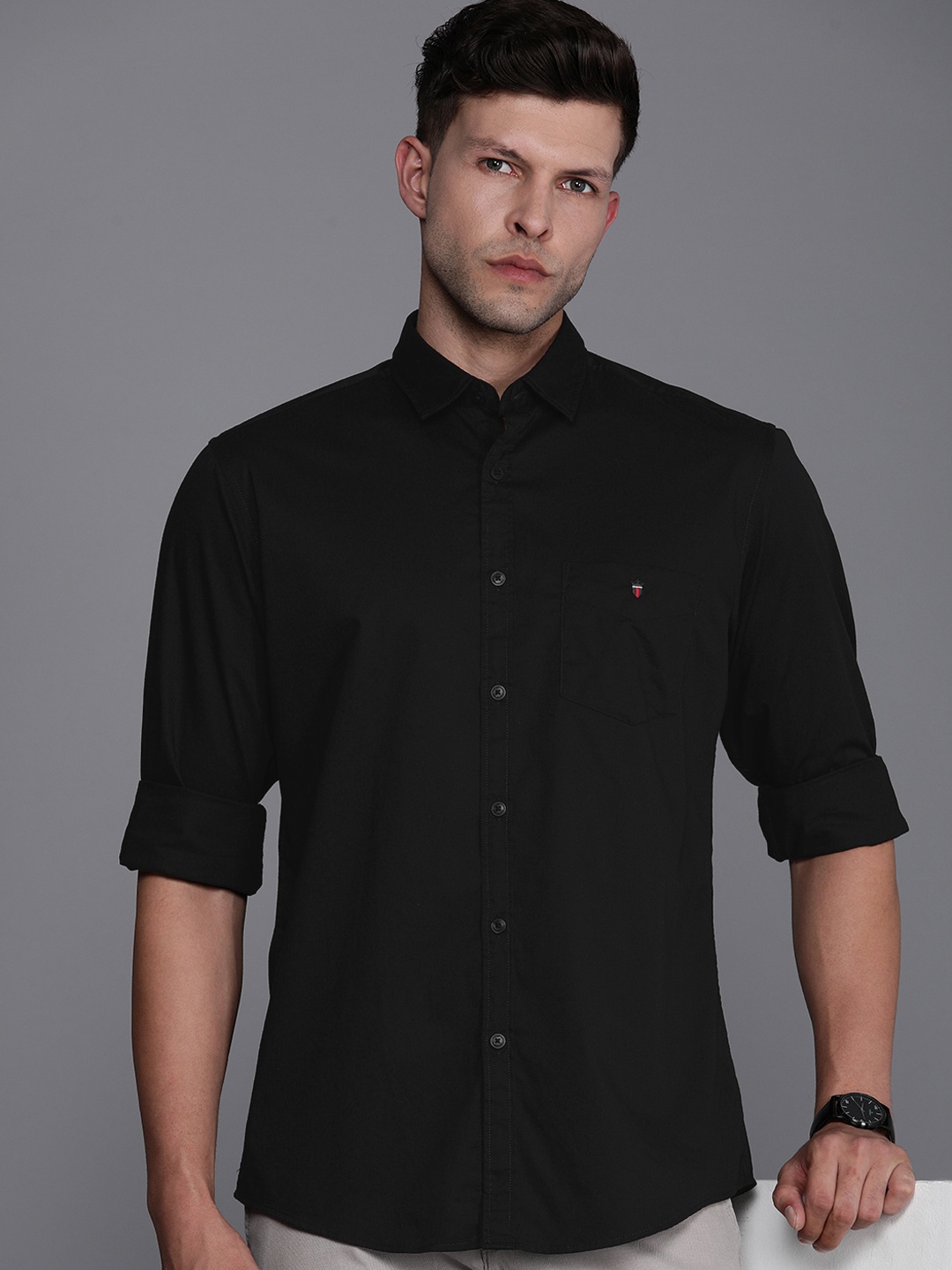 

Louis Philippe Sport Pure Cotton Slim Fit Casual Shirt, Black