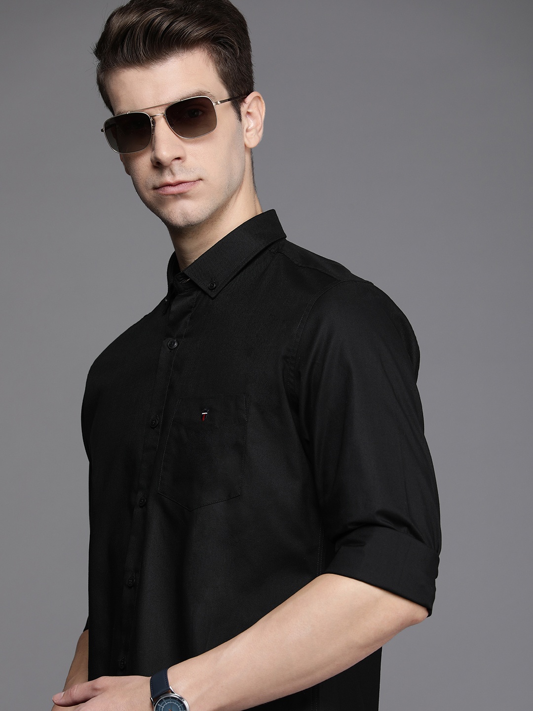 

Louis Philippe Sport Pure Cotton Slim Fit Opaque Casual Shirt, Black