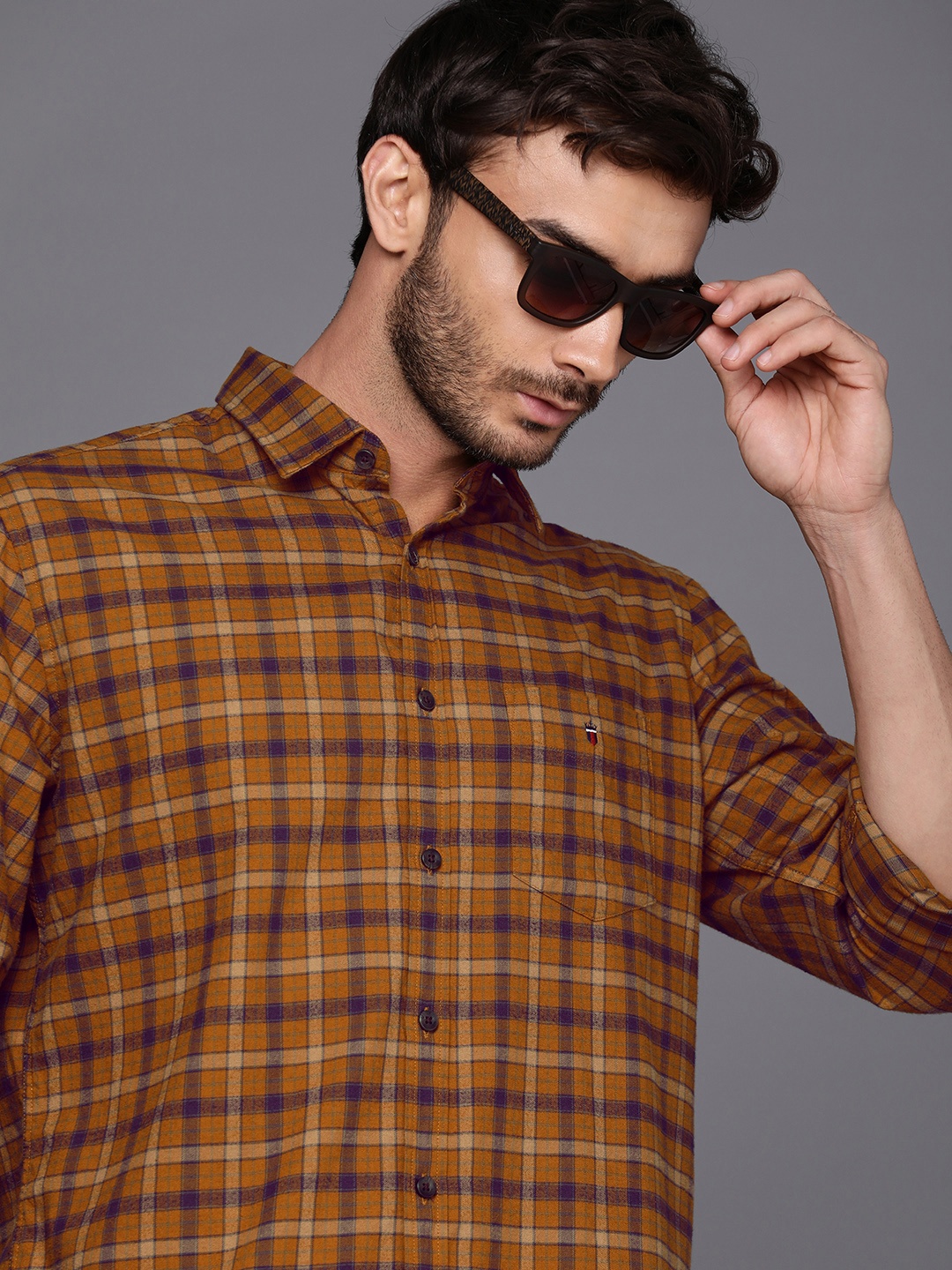 

Louis Philippe Sport Slim Fit Checked Pure Cotton Casual Shirt, Mustard