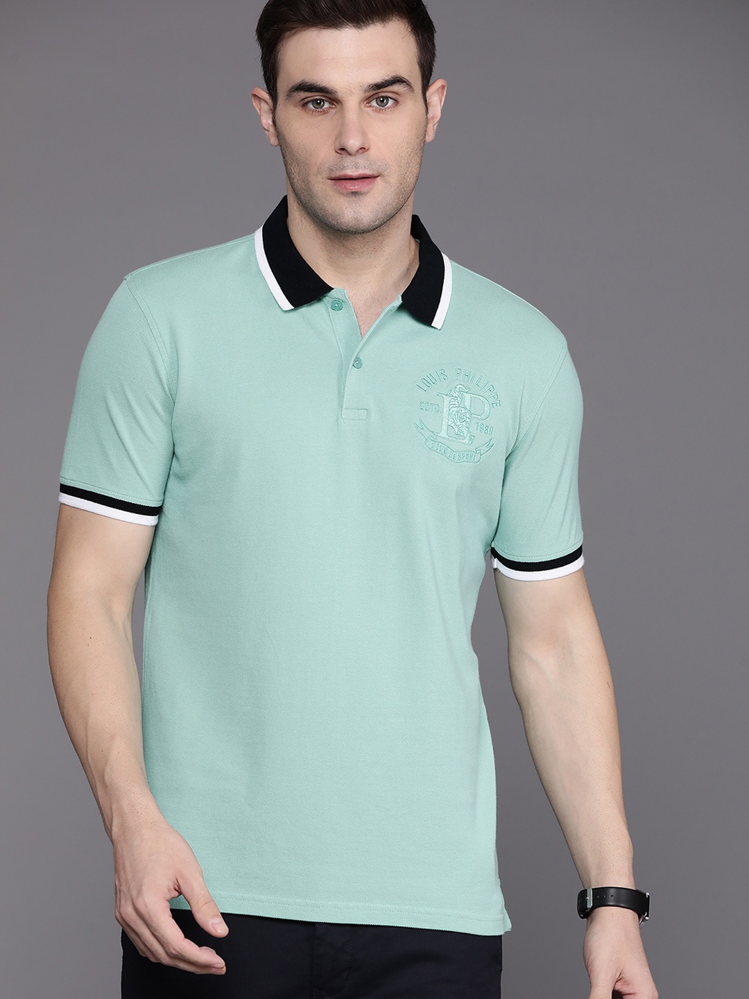 

Louis Philippe Sport Polo Collar Pure Cotton Slim Fit T-shirt, Green