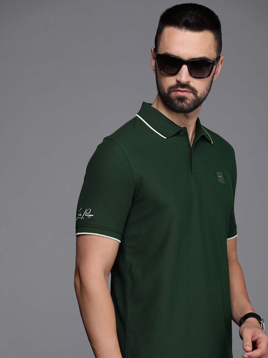 

Louis Philippe Sport Solid Polo Collar Pure Cotton Slim Fit T-shirt, Green