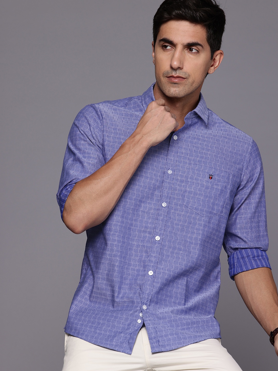 

Louis Philippe Sport Slim Fit Checked Pure Cotton Casual Shirt, Blue